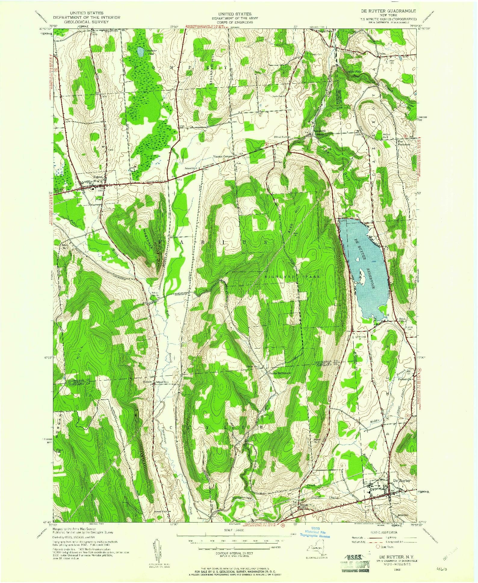 USGS 1:24000-SCALE QUADRANGLE FOR DE RUYTER, NY 1943