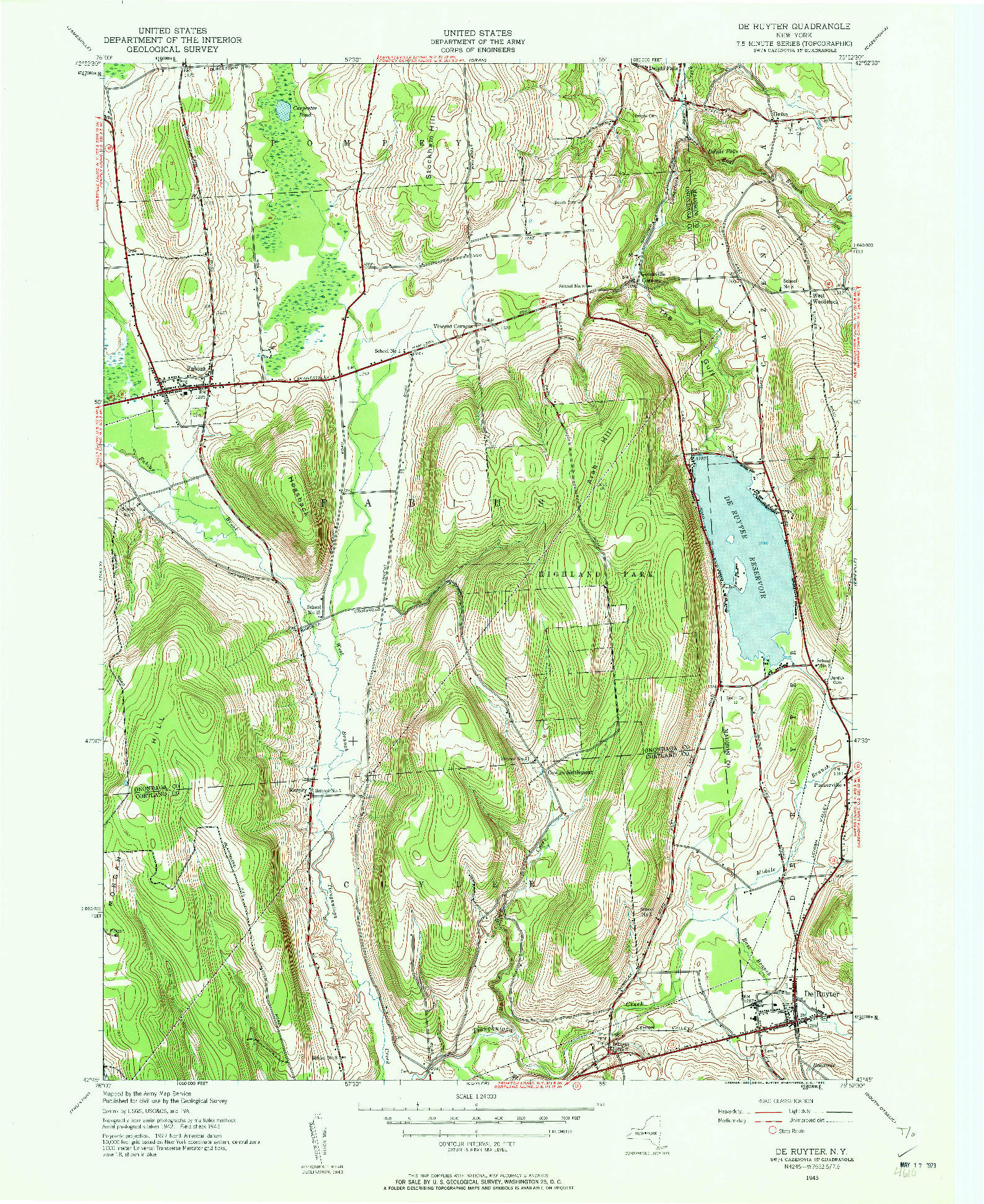 USGS 1:24000-SCALE QUADRANGLE FOR DE RUYTER, NY 1943