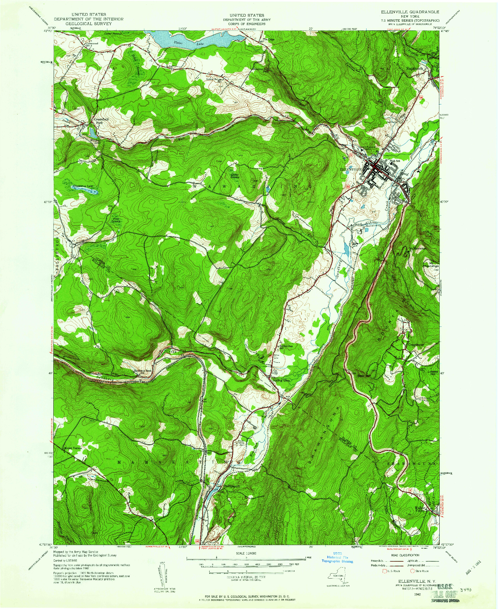 USGS 1:24000-SCALE QUADRANGLE FOR ELLENVILLE, NY 1942
