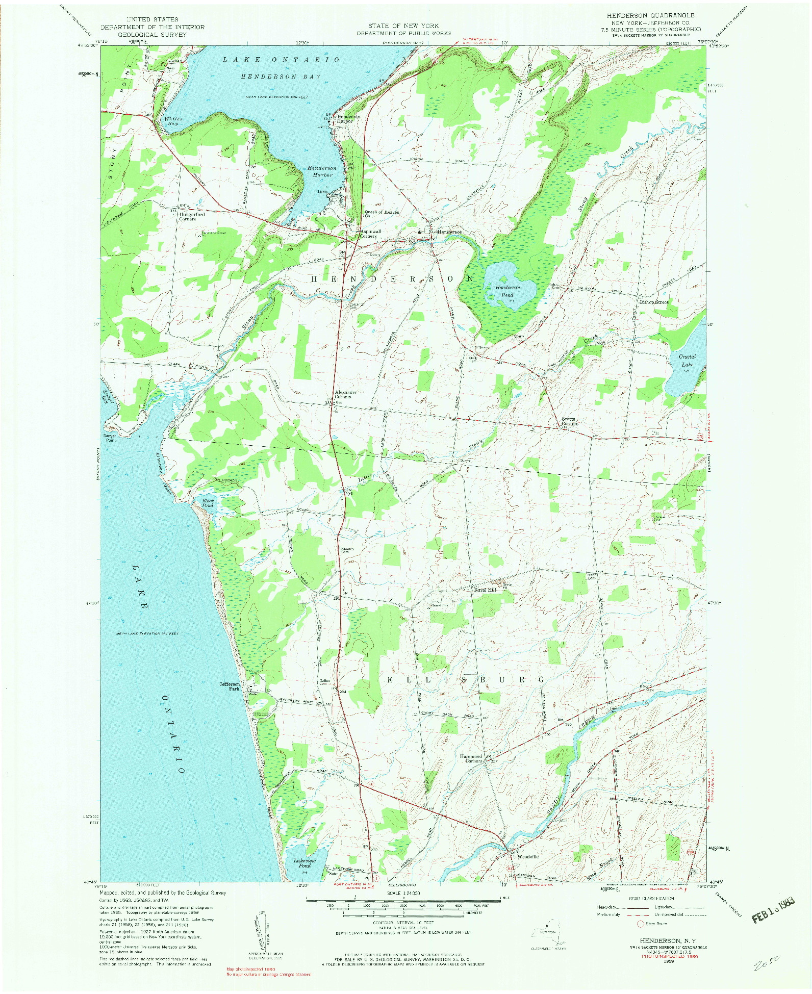 USGS 1:24000-SCALE QUADRANGLE FOR HENDERSON, NY 1959