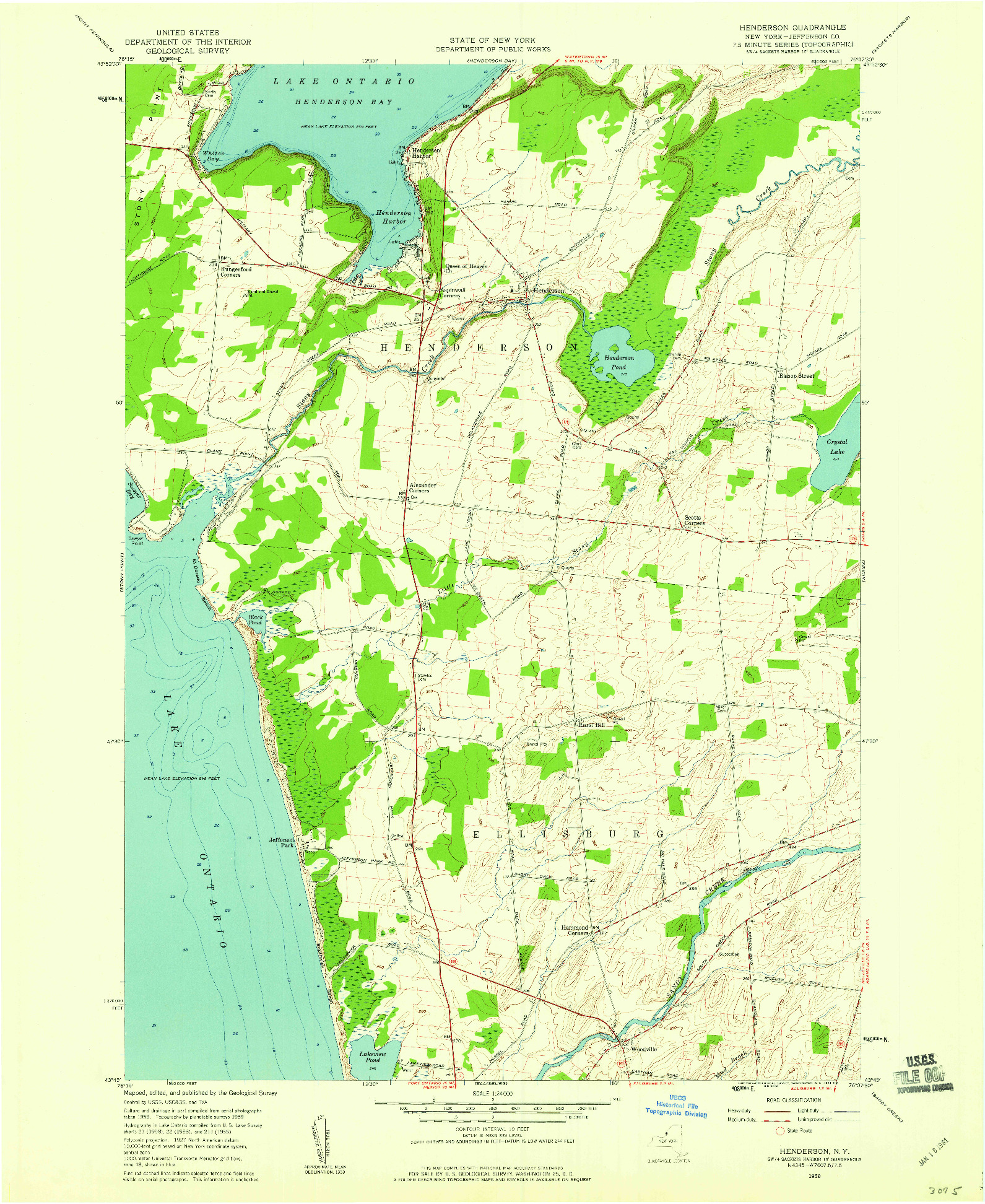USGS 1:24000-SCALE QUADRANGLE FOR HENDERSON, NY 1959