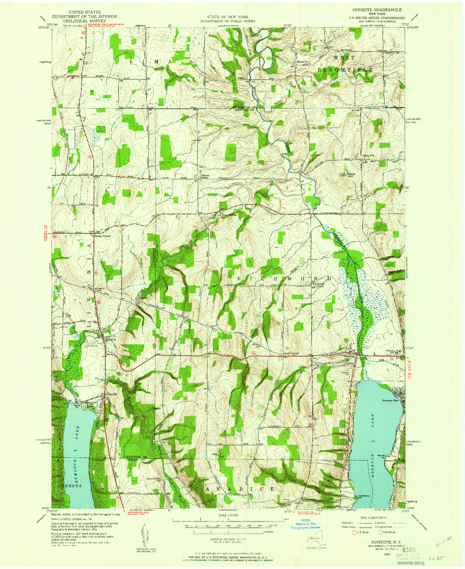 USGS 1:24000-SCALE QUADRANGLE FOR HONEOYE, NY 1951