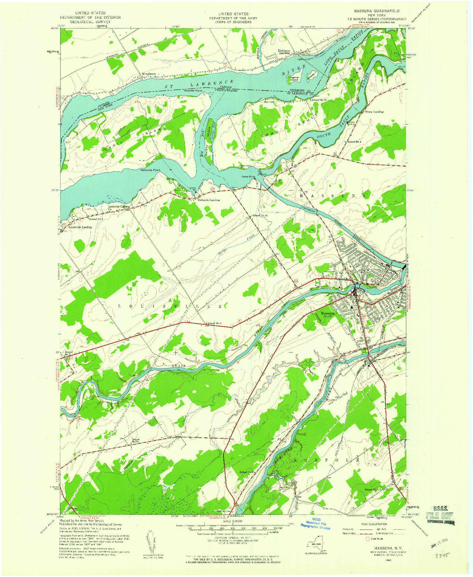 USGS 1:24000-SCALE QUADRANGLE FOR MASSENA, NY 1942