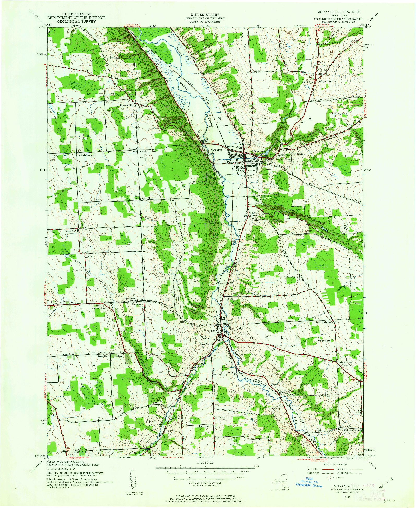 USGS 1:24000-SCALE QUADRANGLE FOR MORAVIA, NY 1943