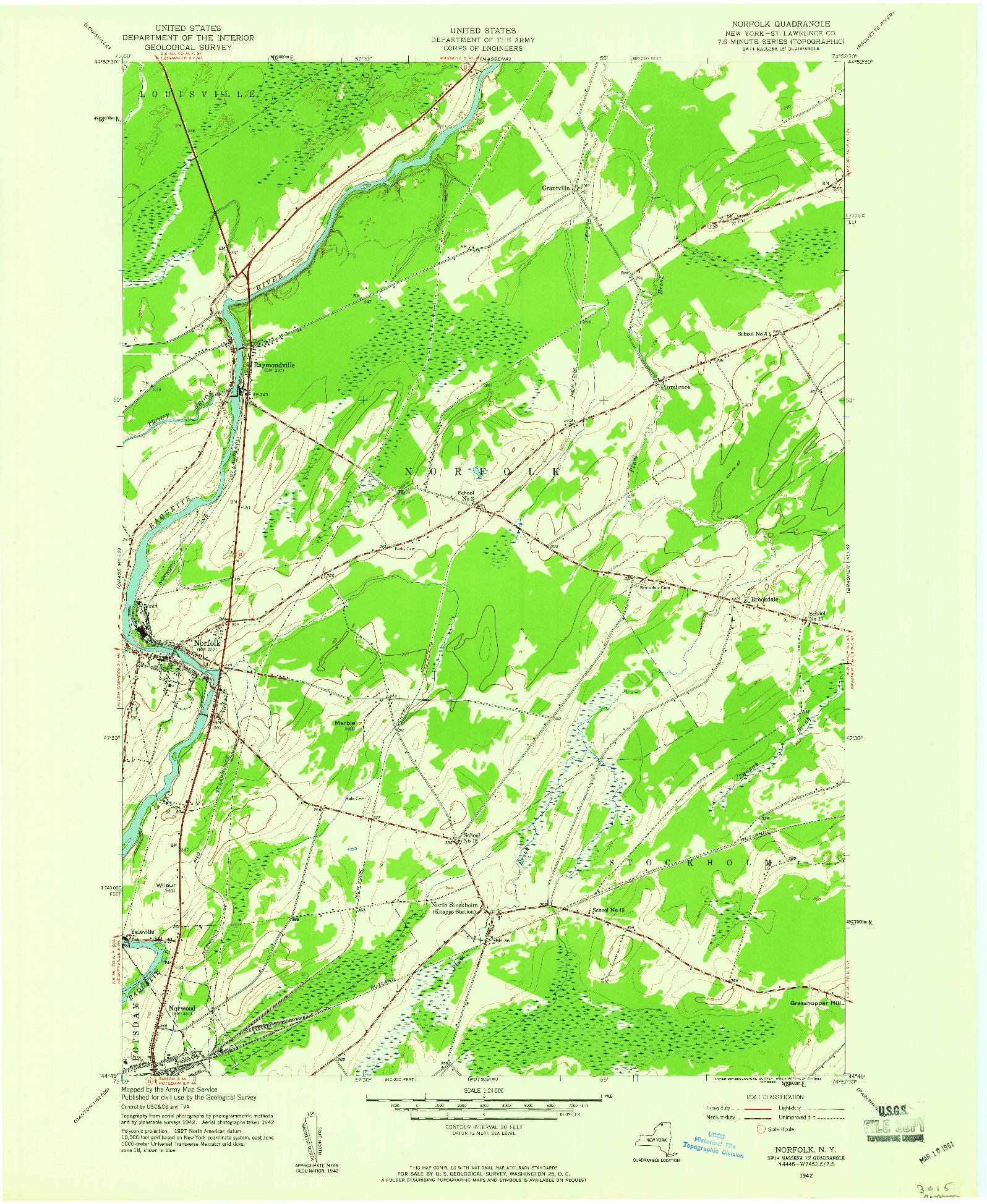 USGS 1:24000-SCALE QUADRANGLE FOR NORFOLK, NY 1942