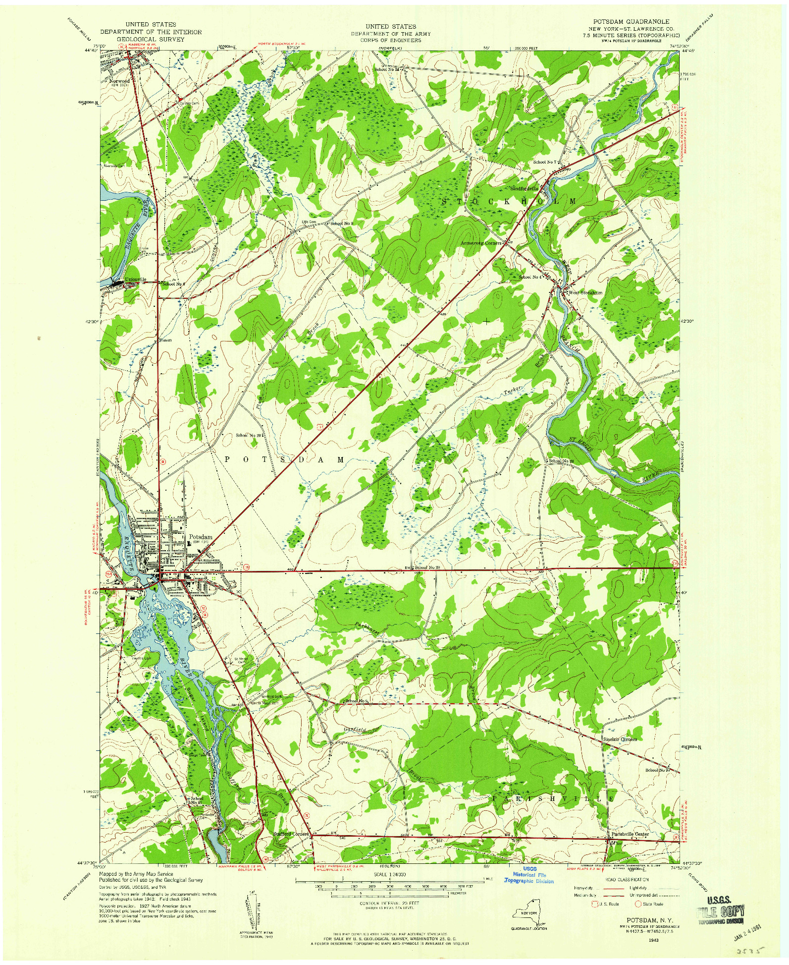 USGS 1:24000-SCALE QUADRANGLE FOR POTSDAM, NY 1943