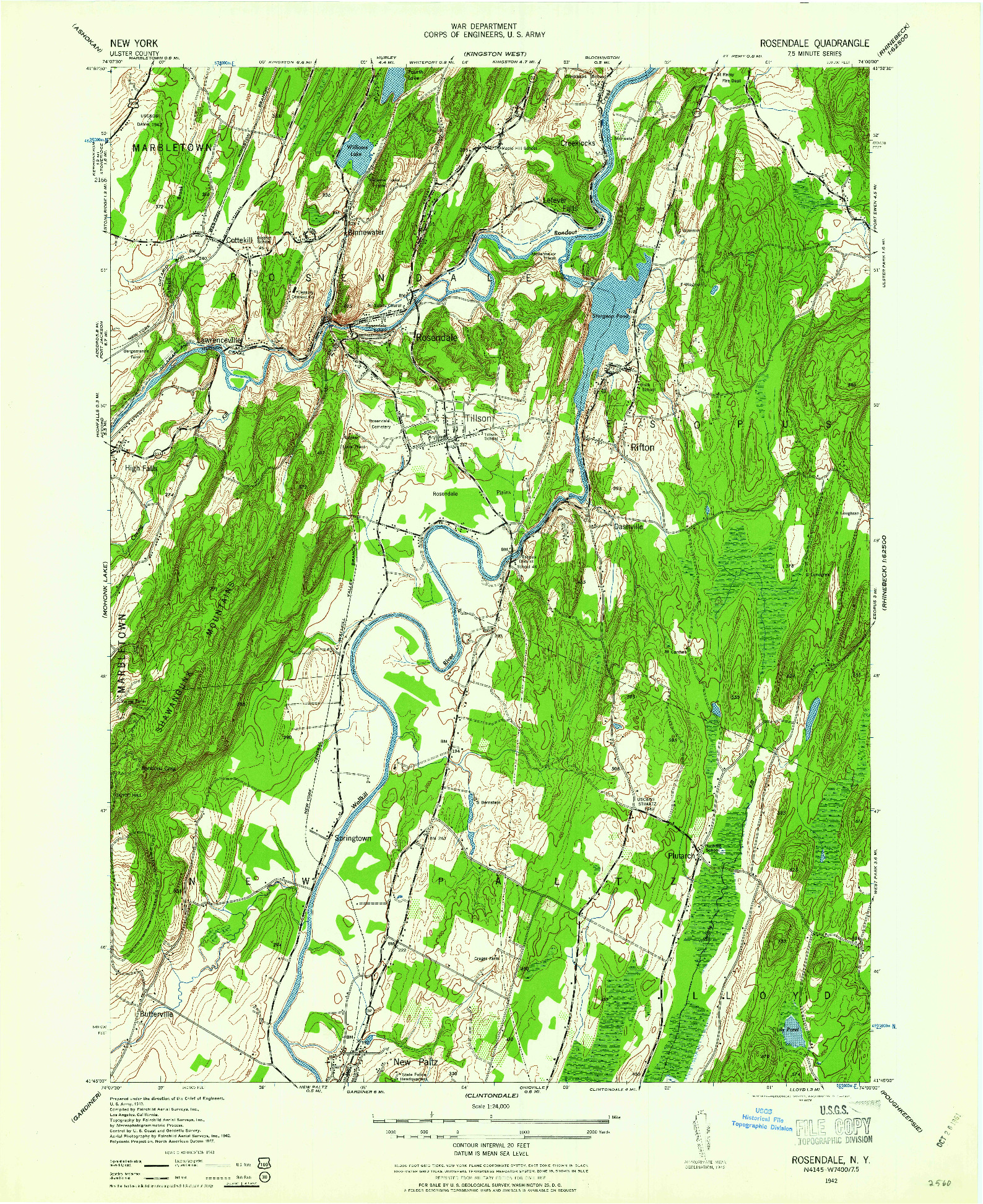 USGS 1:24000-SCALE QUADRANGLE FOR ROSENDALE, NY 1942