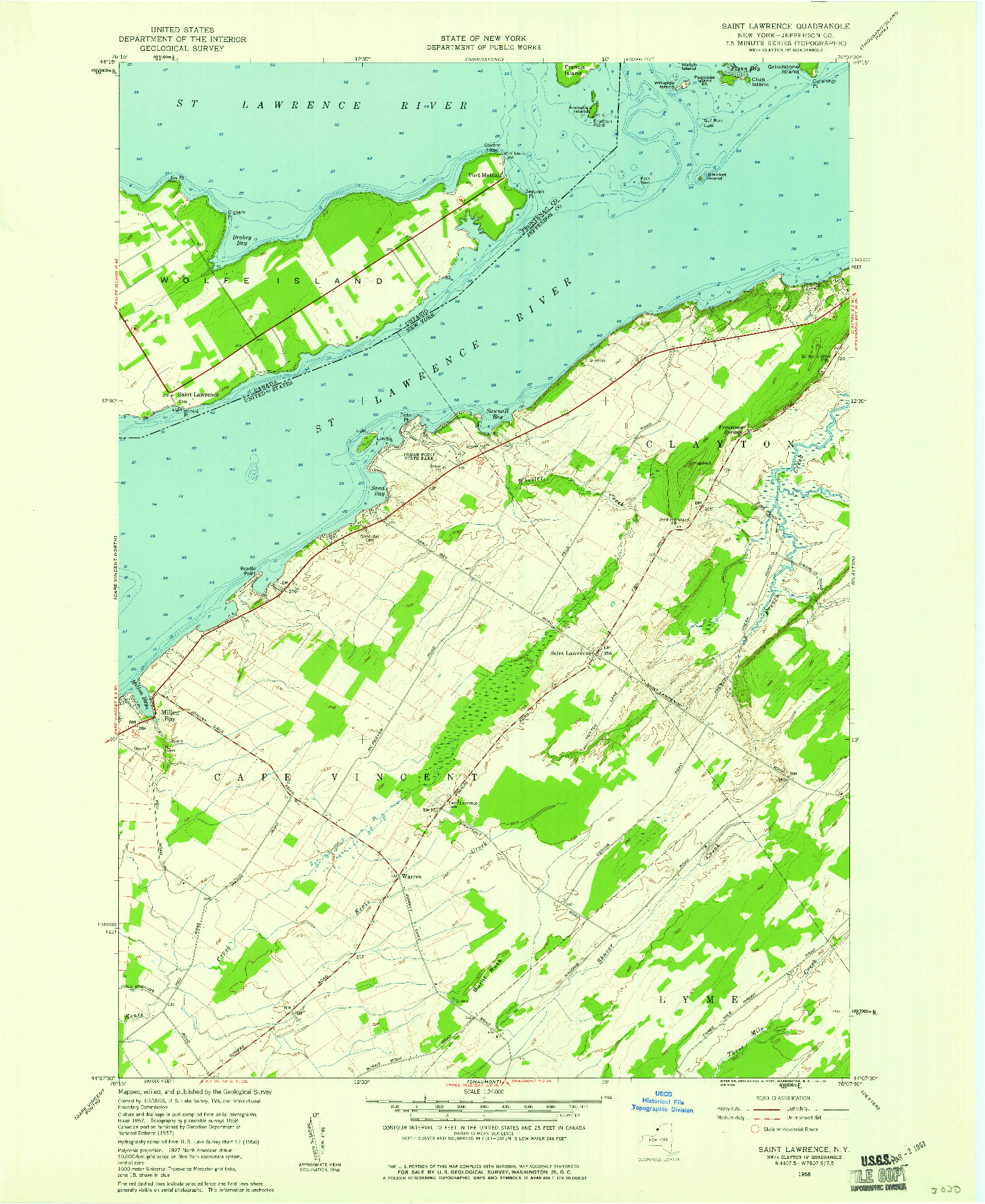 USGS 1:24000-SCALE QUADRANGLE FOR SAINT LAWRENCE, NY 1958