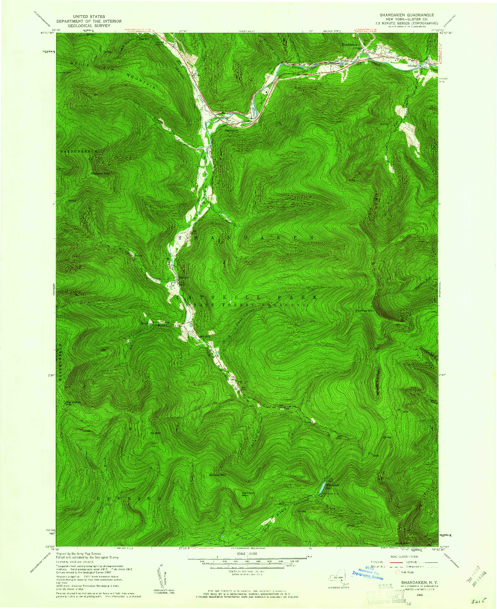 USGS 1:24000-SCALE QUADRANGLE FOR SHANDAKEN, NY 1960