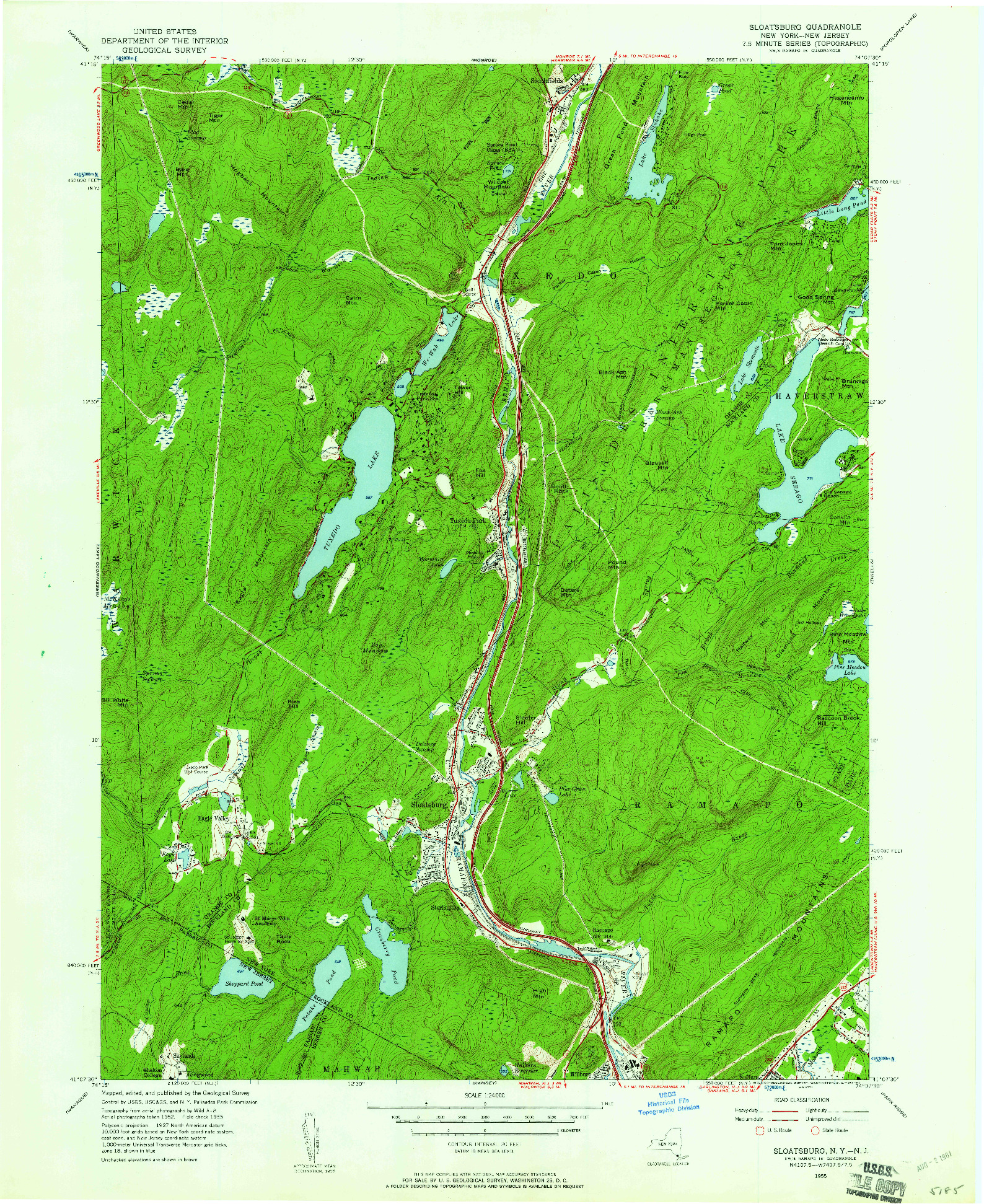 USGS 1:24000-SCALE QUADRANGLE FOR SLOATSBURG, NY 1955