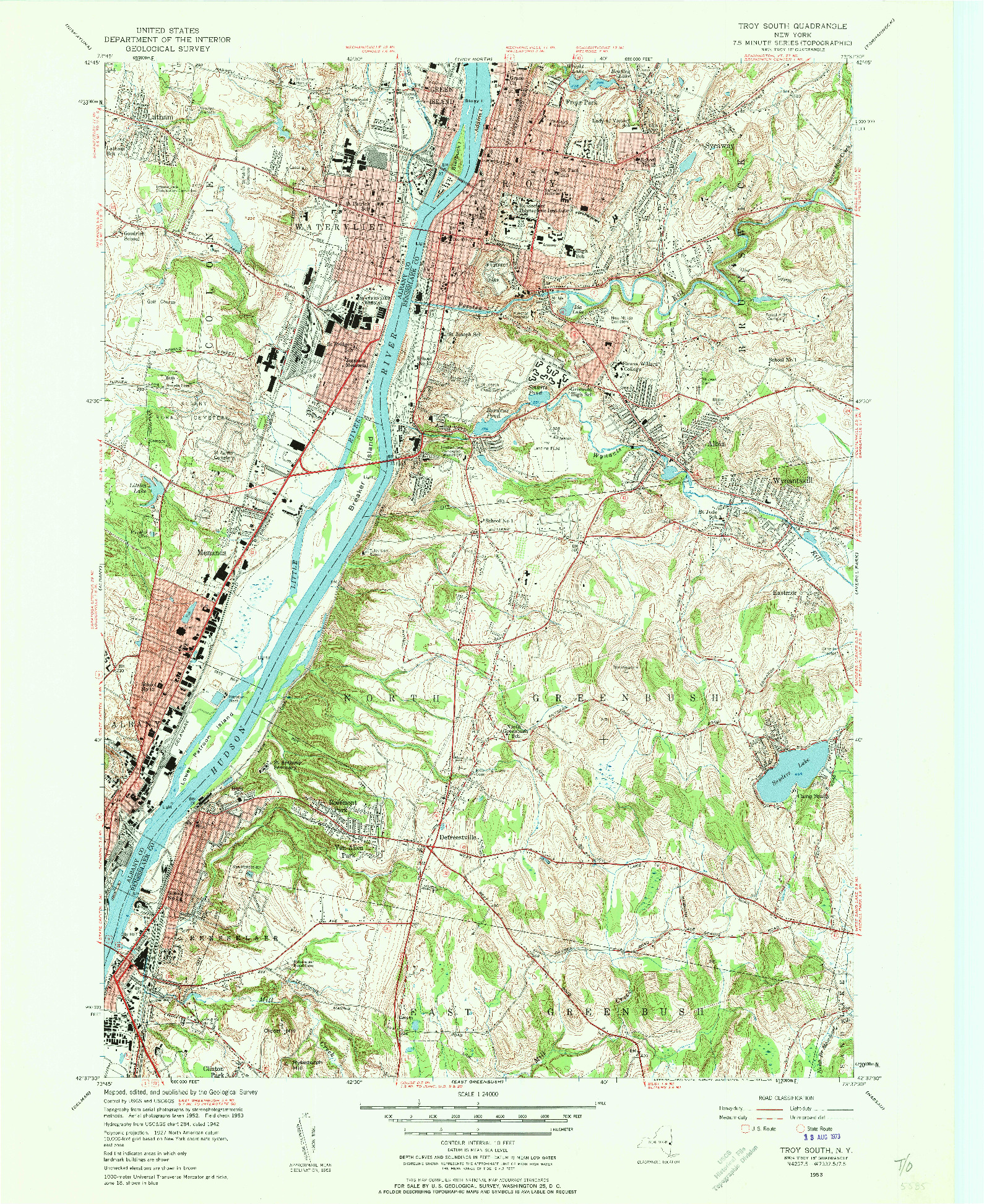 USGS 1:24000-SCALE QUADRANGLE FOR TROY SOUTH, NY 1953