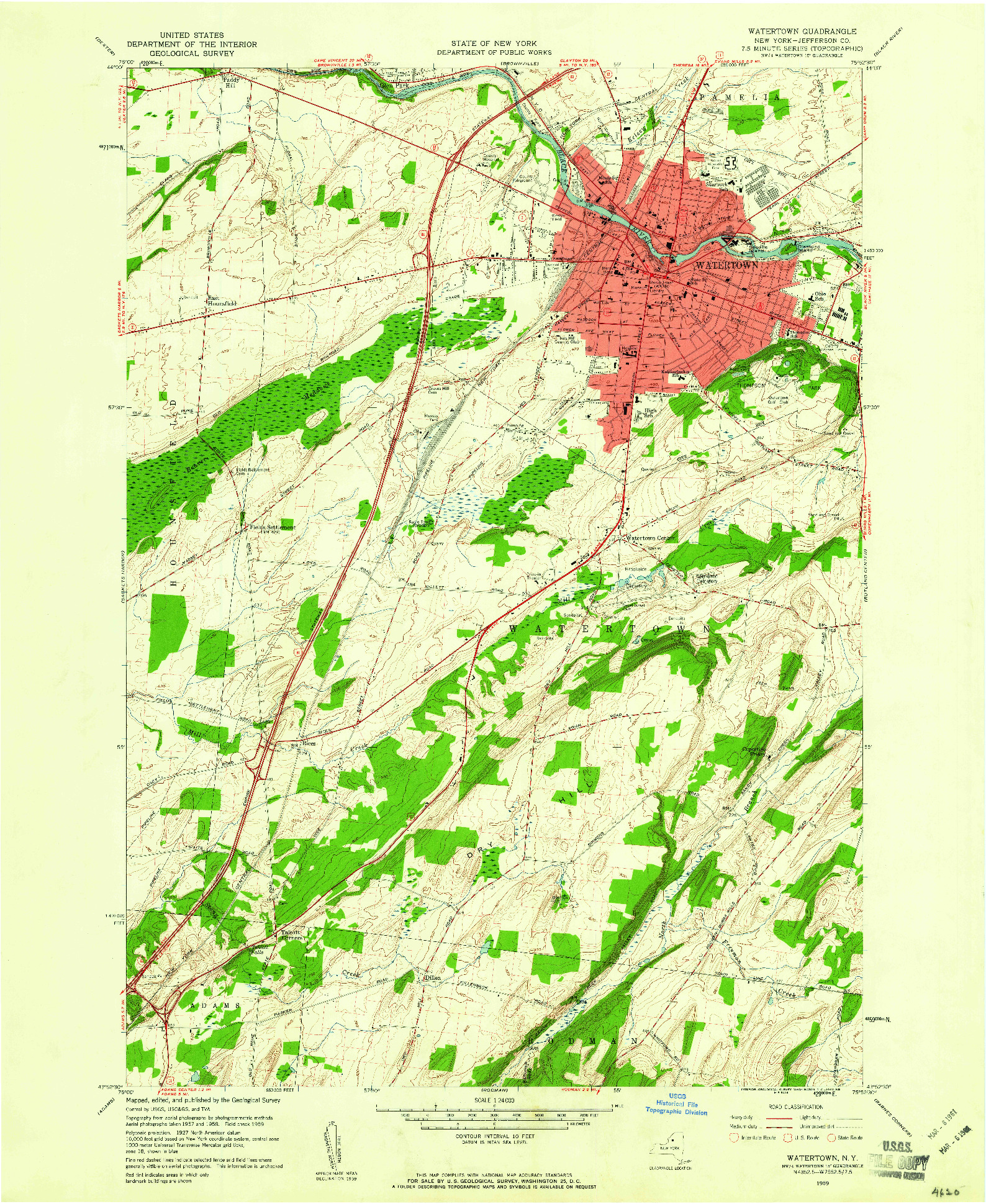 USGS 1:24000-SCALE QUADRANGLE FOR WATERTOWN, NY 1959
