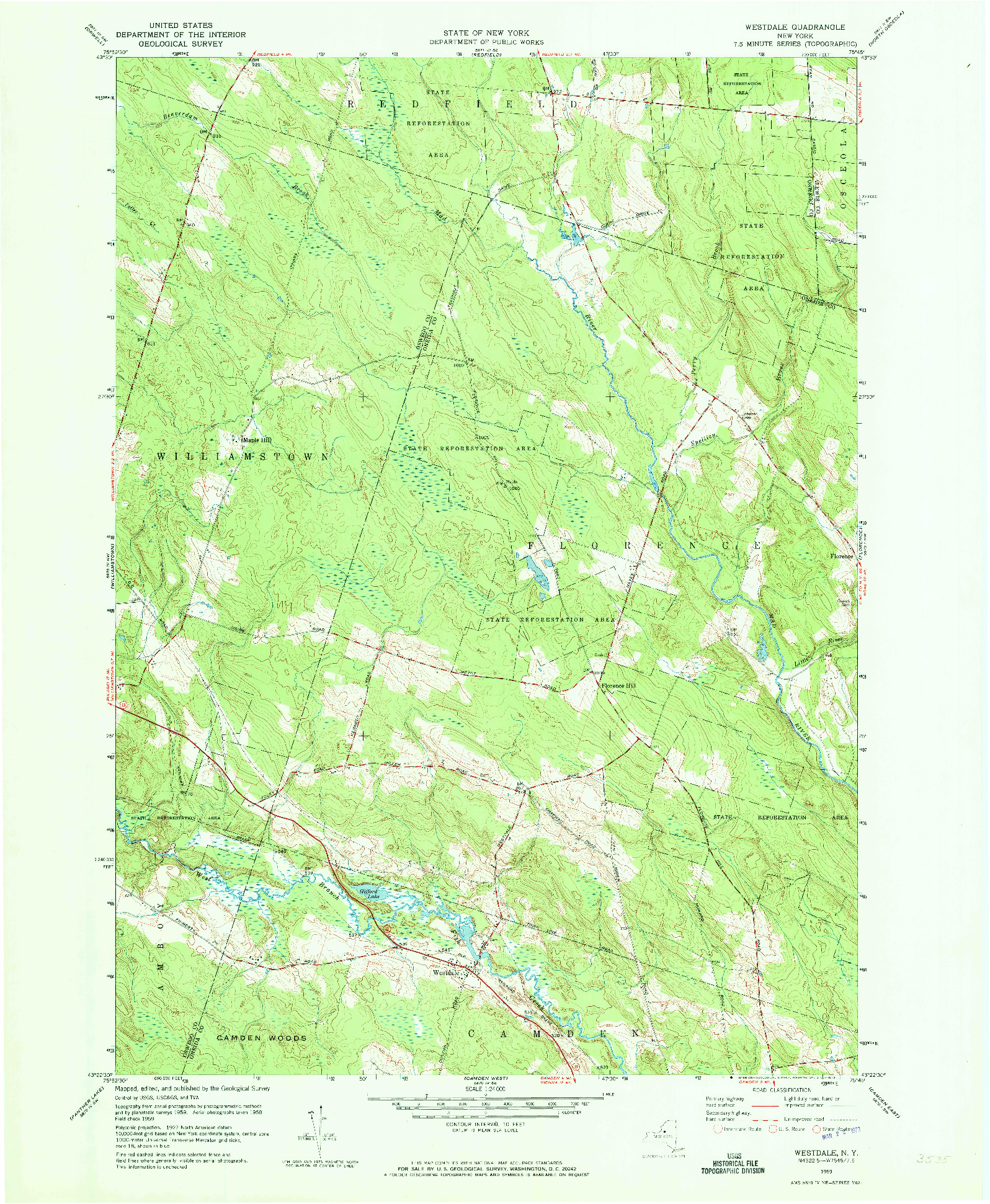 USGS 1:24000-SCALE QUADRANGLE FOR WESTDALE, NY 1959