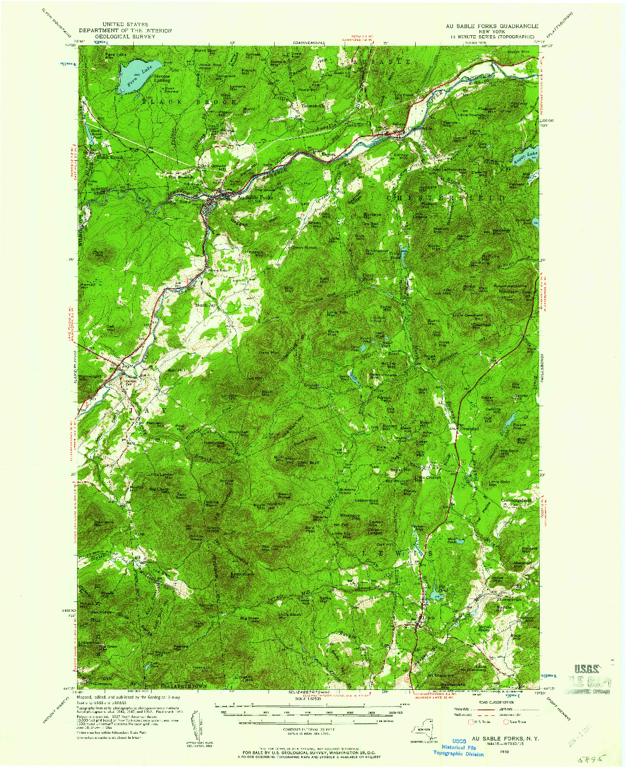 USGS 1:62500-SCALE QUADRANGLE FOR AU SABLE FORKS, NY 1953