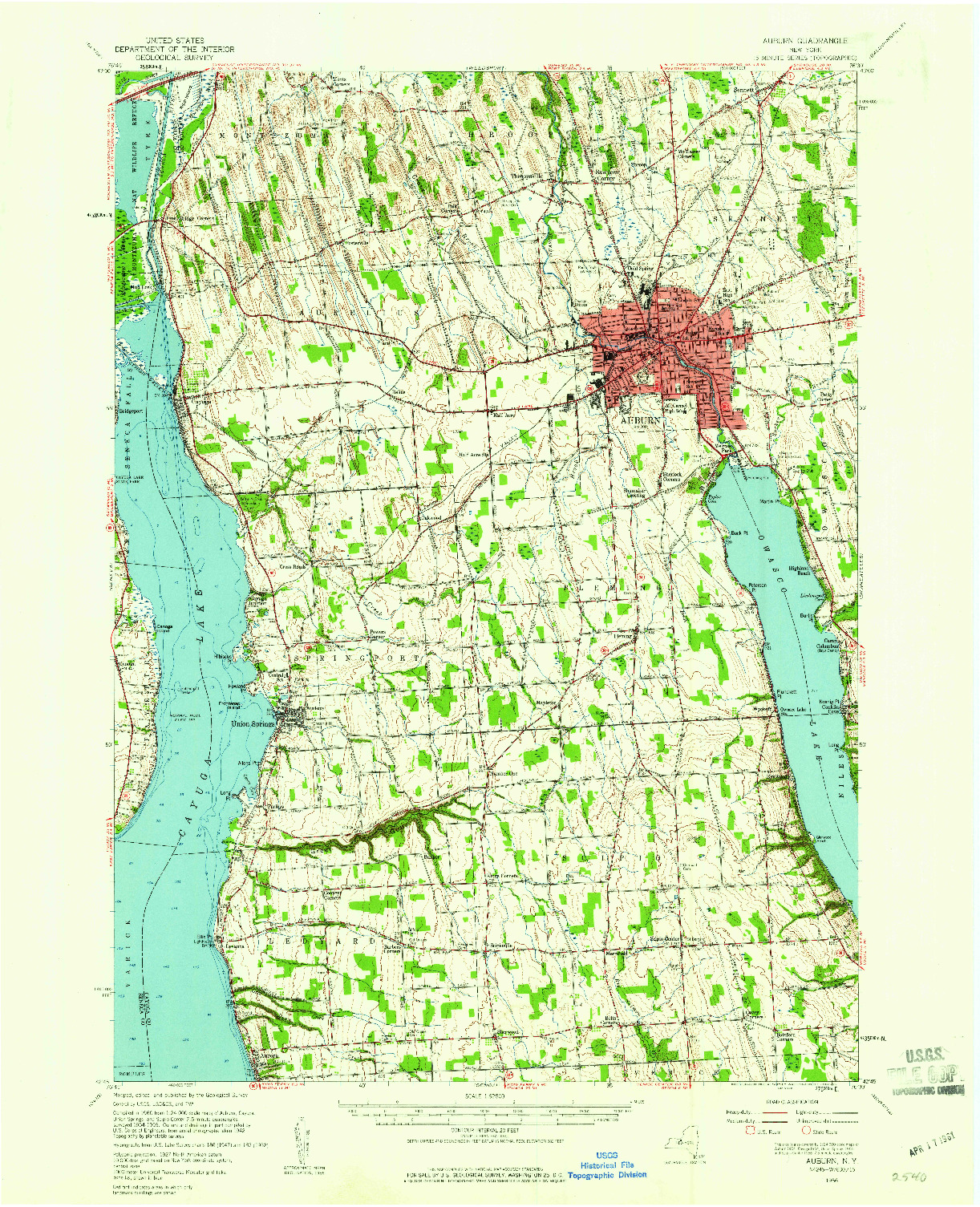 USGS 1:62500-SCALE QUADRANGLE FOR AUBURN, NY 1956