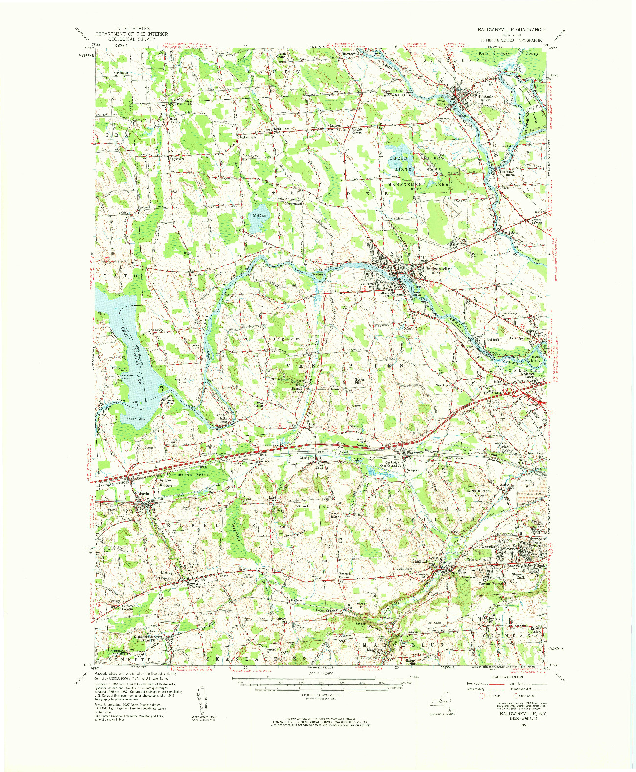 USGS 1:62500-SCALE QUADRANGLE FOR BALDWINSVILLE, NY 1957
