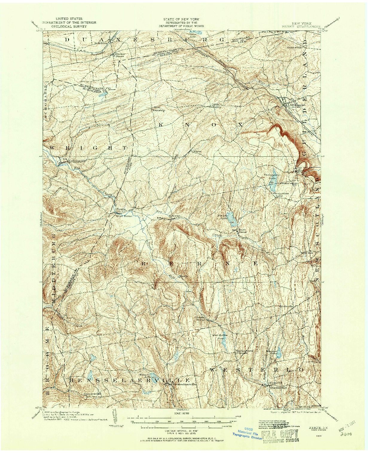 USGS 1:62500-SCALE QUADRANGLE FOR BERNE, NY 1900