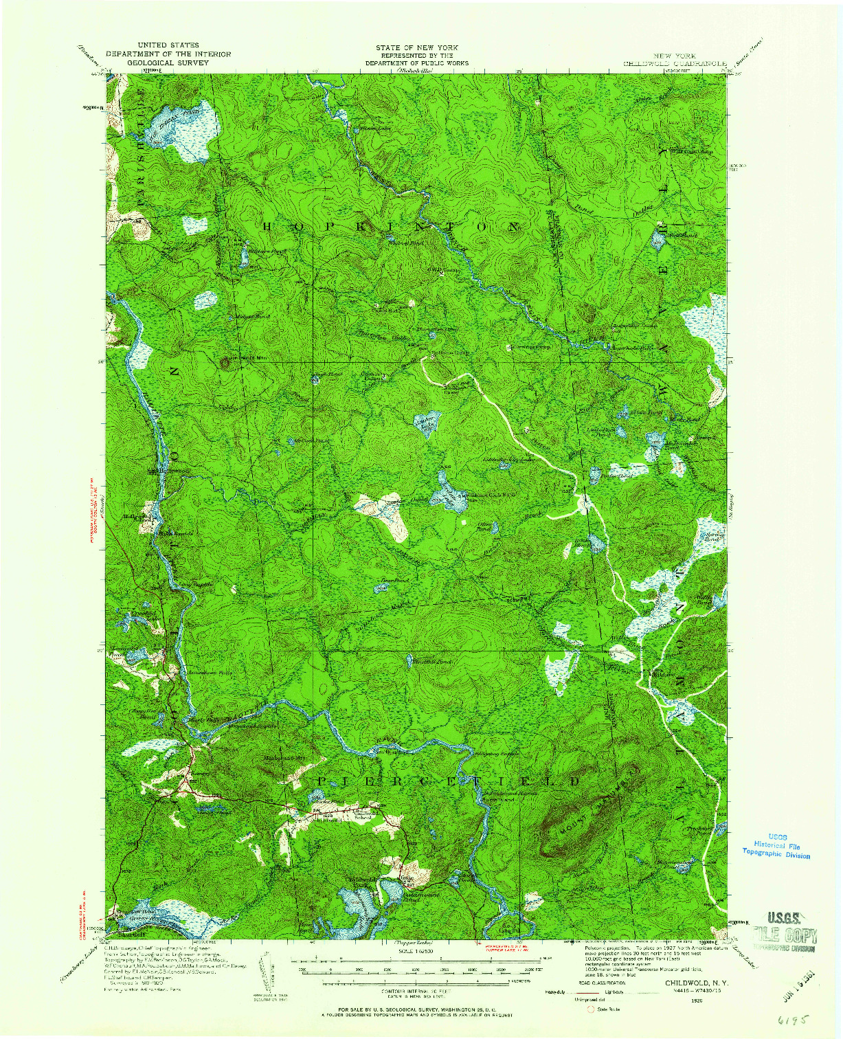 USGS 1:62500-SCALE QUADRANGLE FOR CHILDWOLD, NY 1920