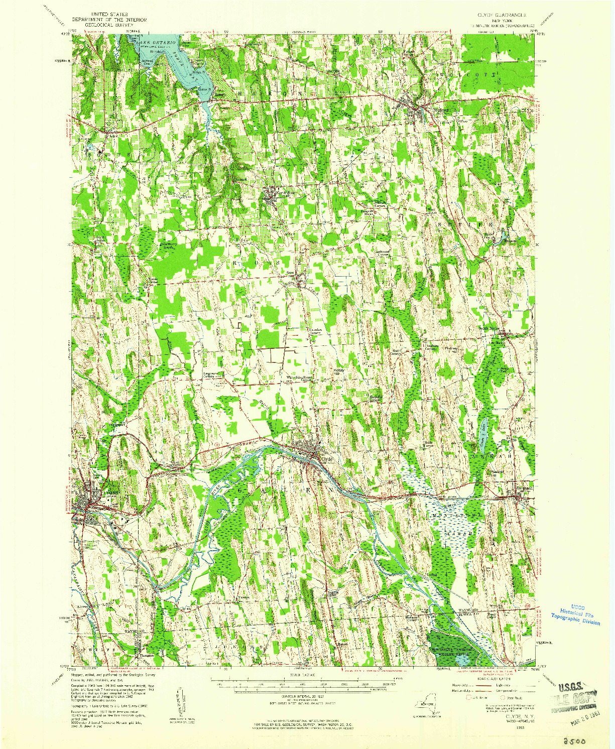 USGS 1:62500-SCALE QUADRANGLE FOR CLYDE, NY 1953