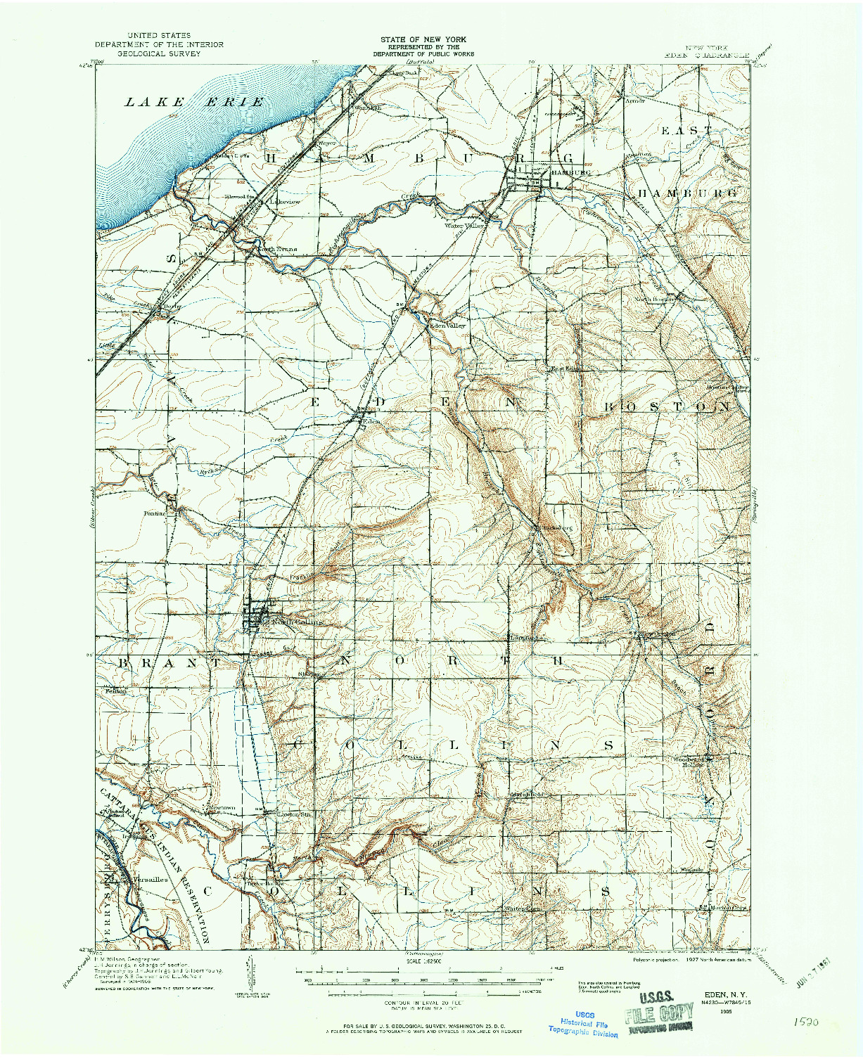 USGS 1:62500-SCALE QUADRANGLE FOR EDEN, NY 1905