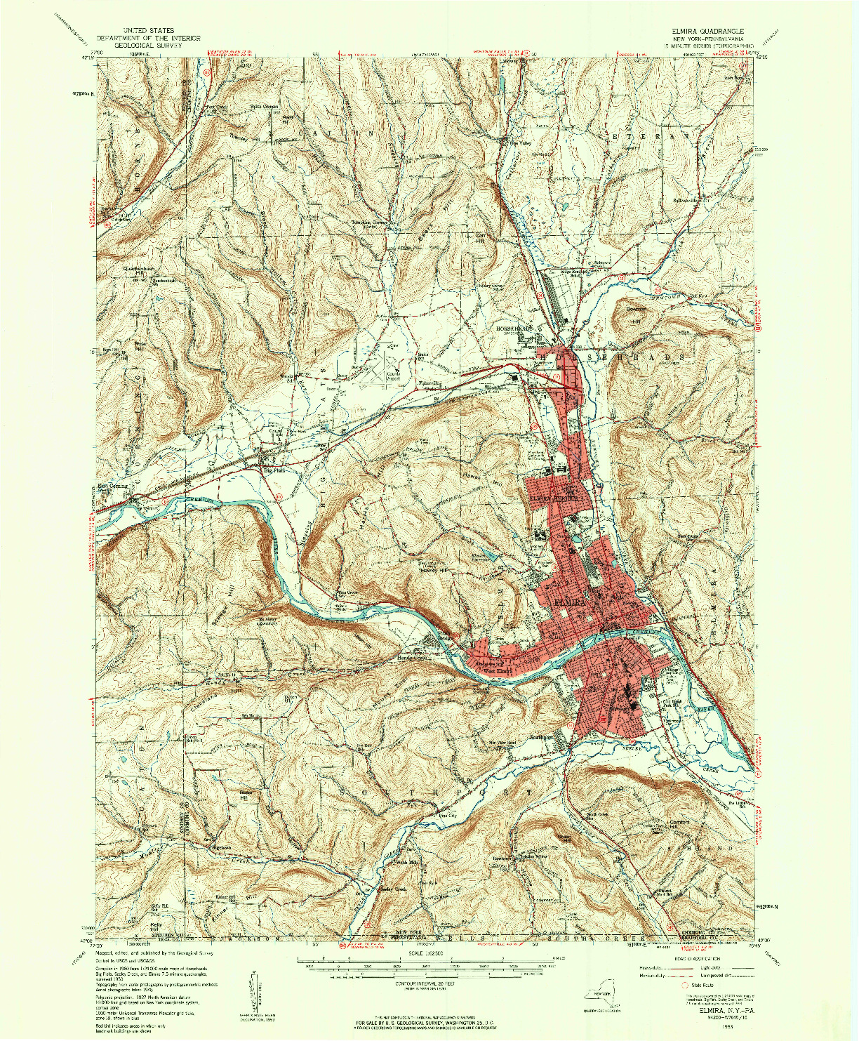 USGS 1:62500-SCALE QUADRANGLE FOR ELMIRA, NY 1953