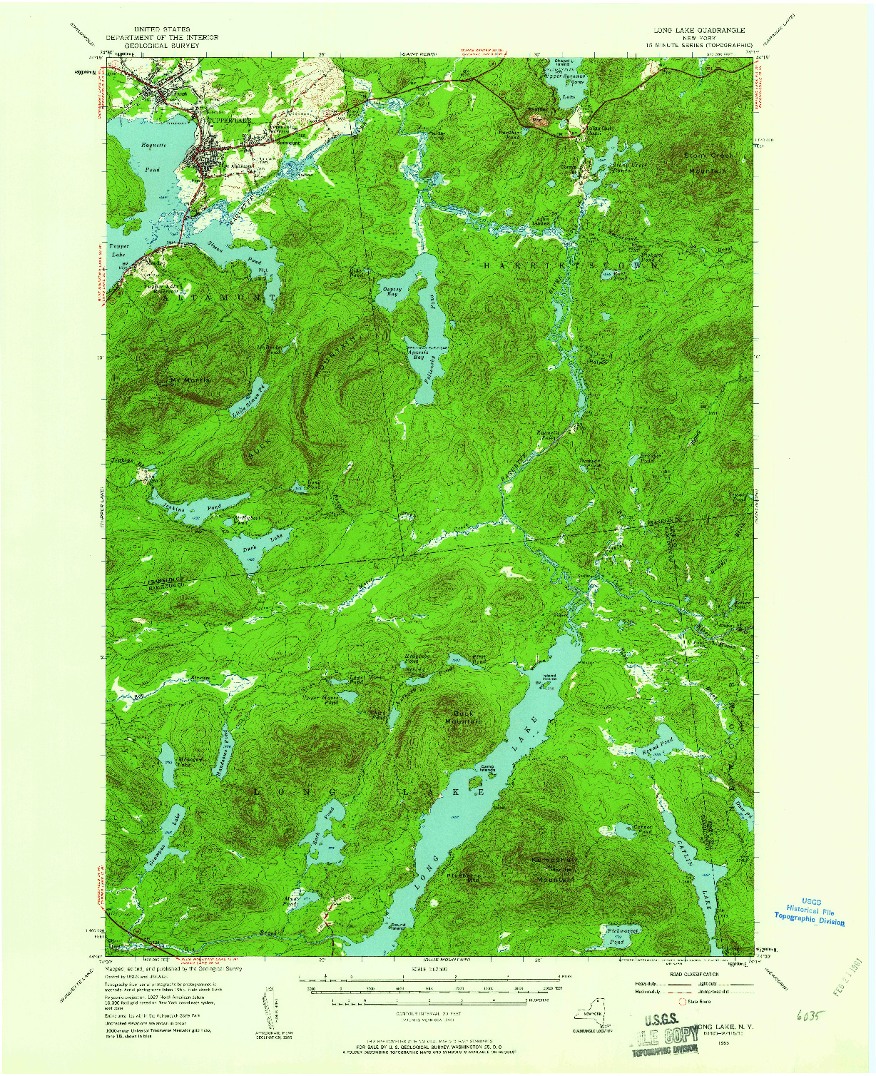 USGS 1:62500-SCALE QUADRANGLE FOR LONG LAKE, NY 1955
