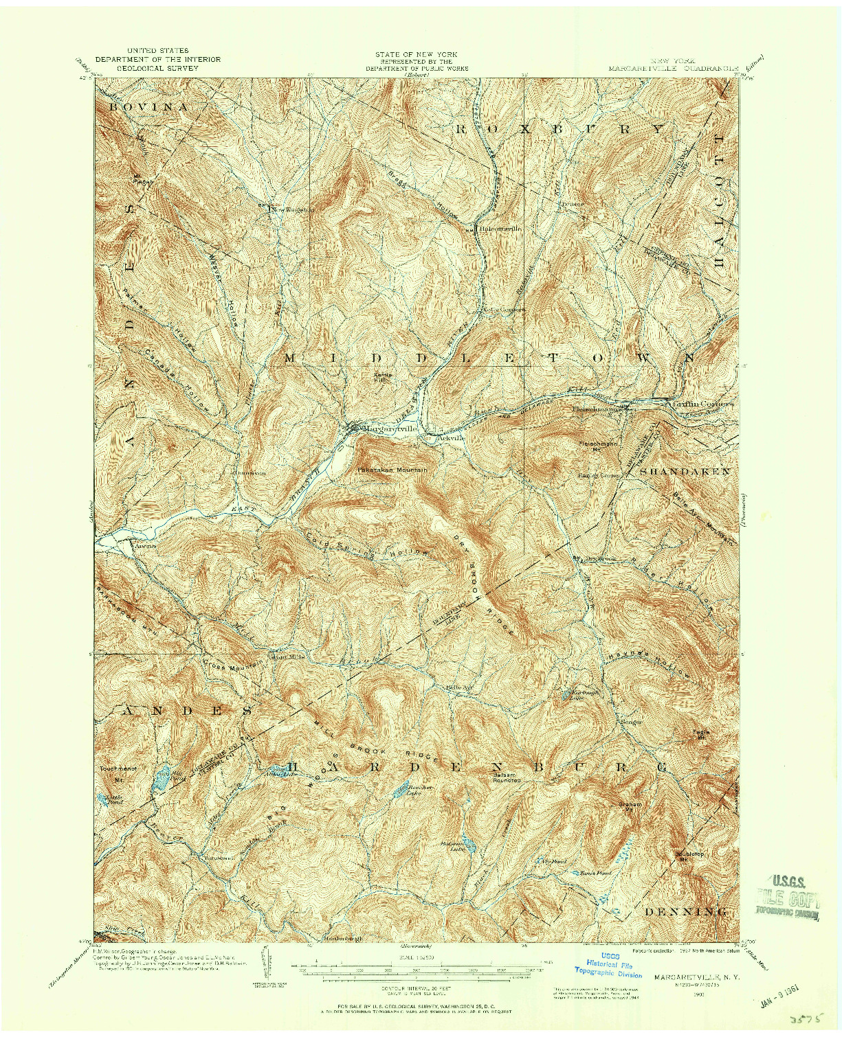 USGS 1:62500-SCALE QUADRANGLE FOR MARGARETVILLE, NY 1901