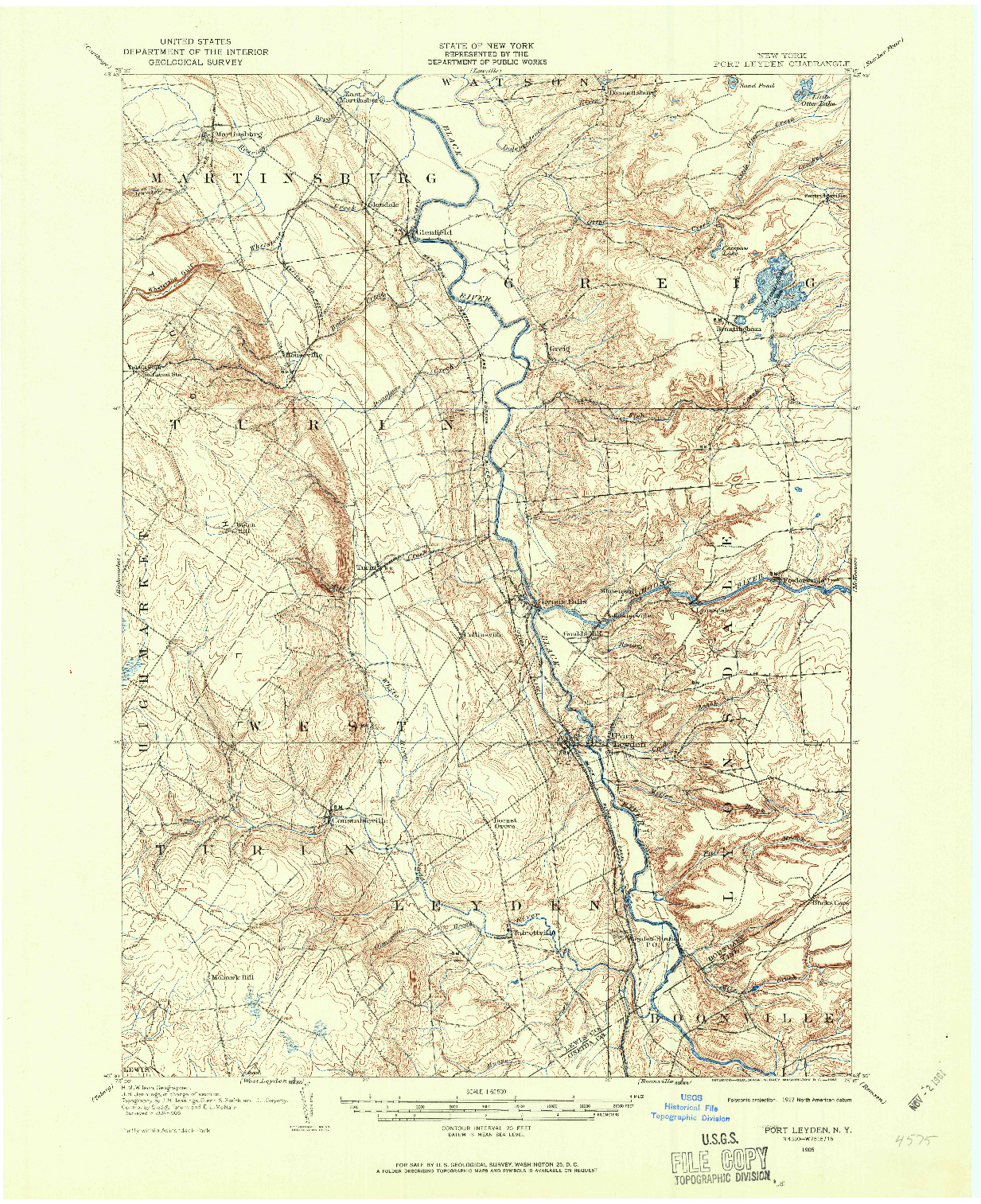 USGS 1:62500-SCALE QUADRANGLE FOR PORT LEYDEN, NY 1905