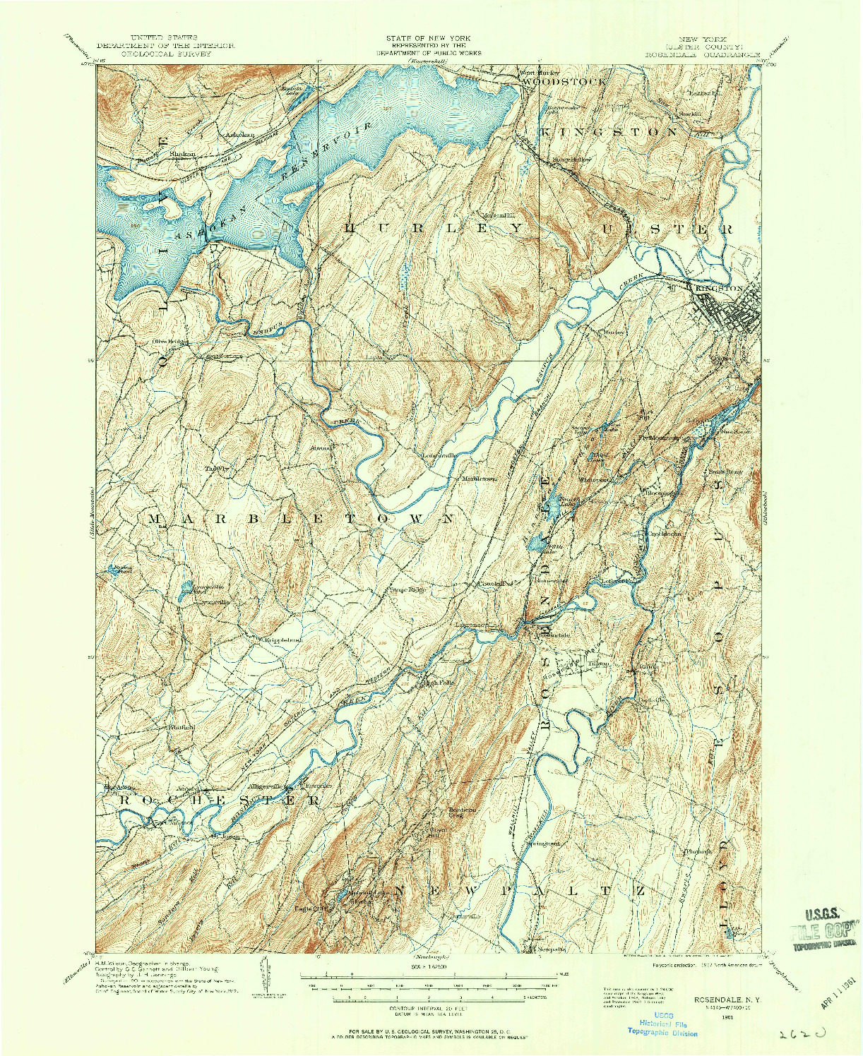 USGS 1:62500-SCALE QUADRANGLE FOR ROSENDALE, NY 1901