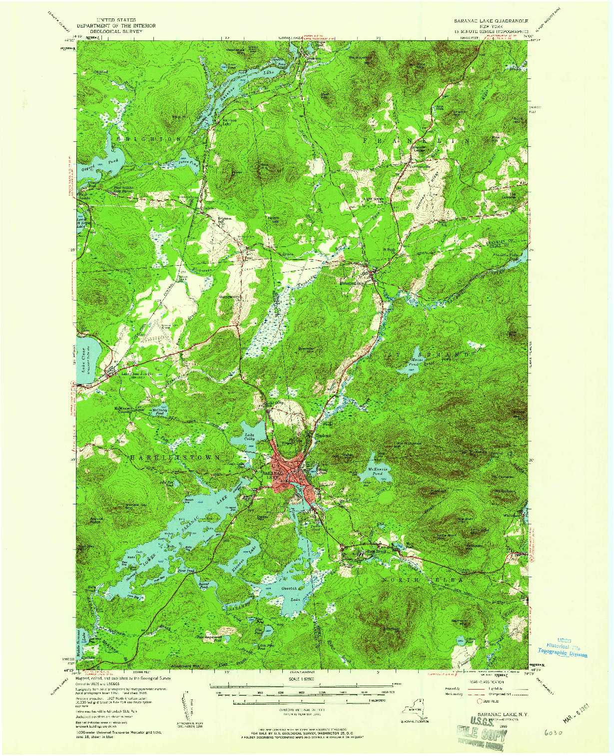 USGS 1:62500-SCALE QUADRANGLE FOR SARANAC LAKE, NY 1955