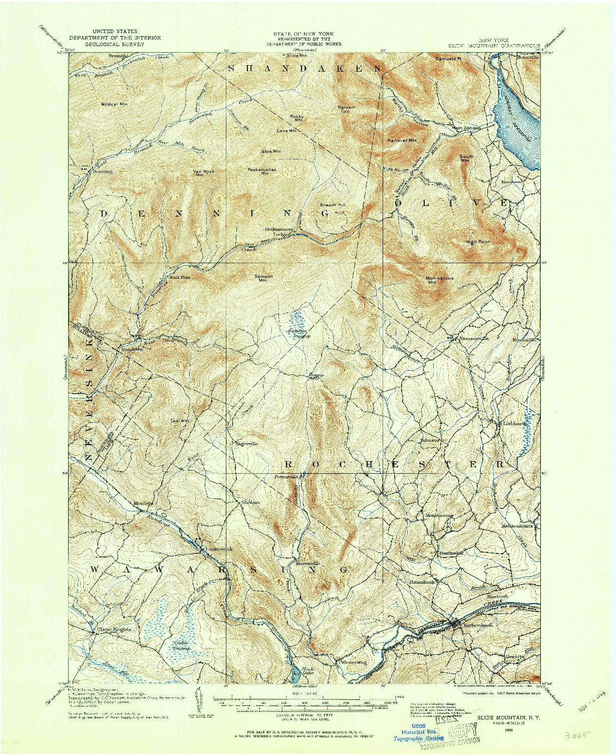 USGS 1:62500-SCALE QUADRANGLE FOR SLIDE MOUNTAIN, NY 1903