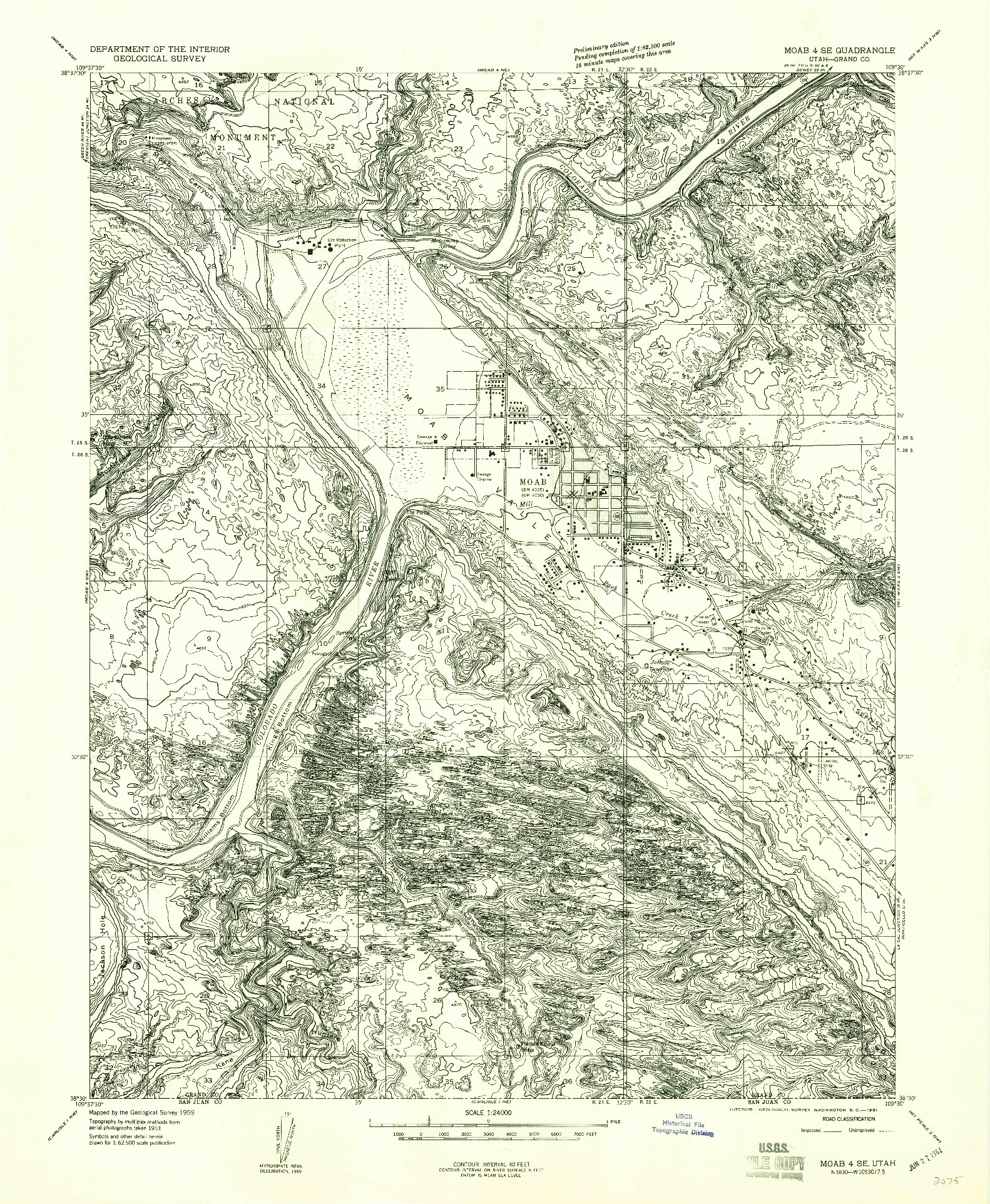 USGS 1:24000-SCALE QUADRANGLE FOR MOAB 4 SE, UT 1959