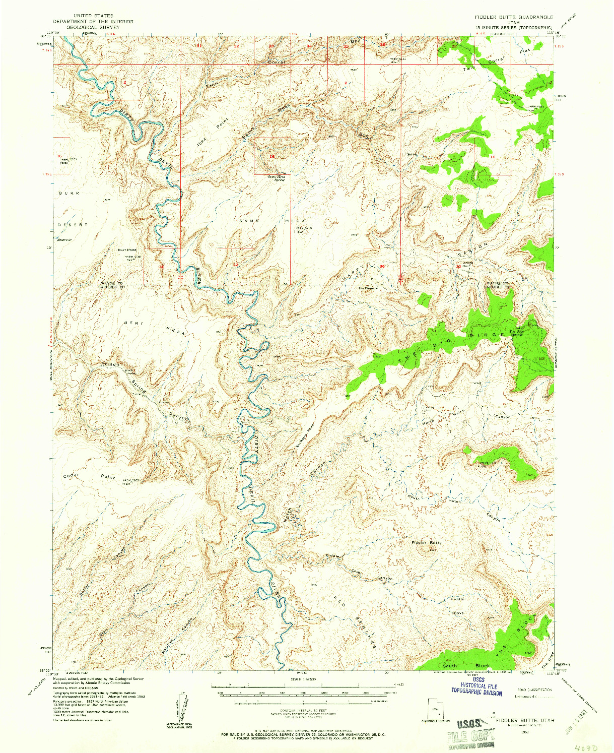 USGS 1:62500-SCALE QUADRANGLE FOR FIDDLER BUTTE, UT 1953
