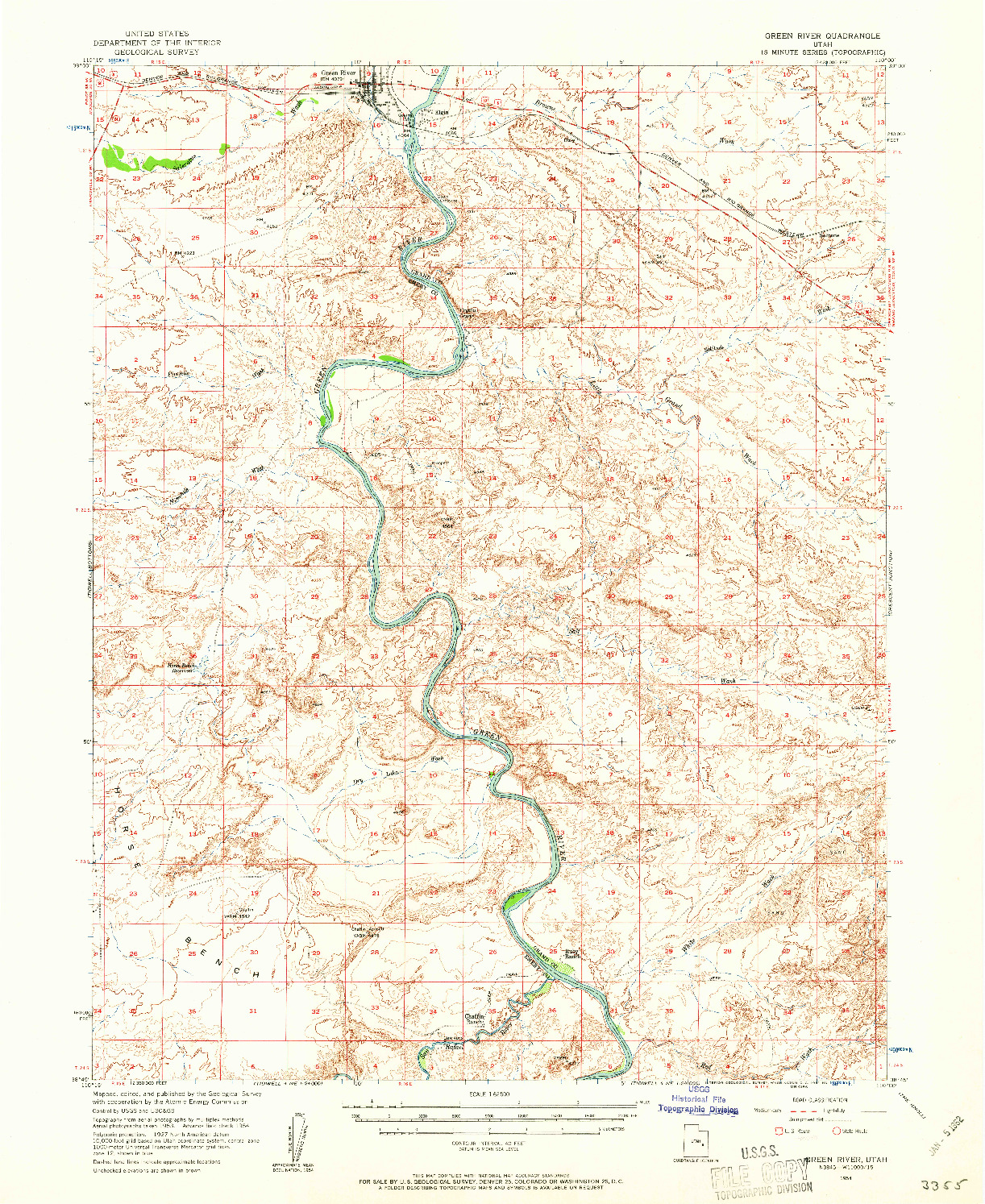 USGS 1:62500-SCALE QUADRANGLE FOR GREEN RIVER, UT 1954