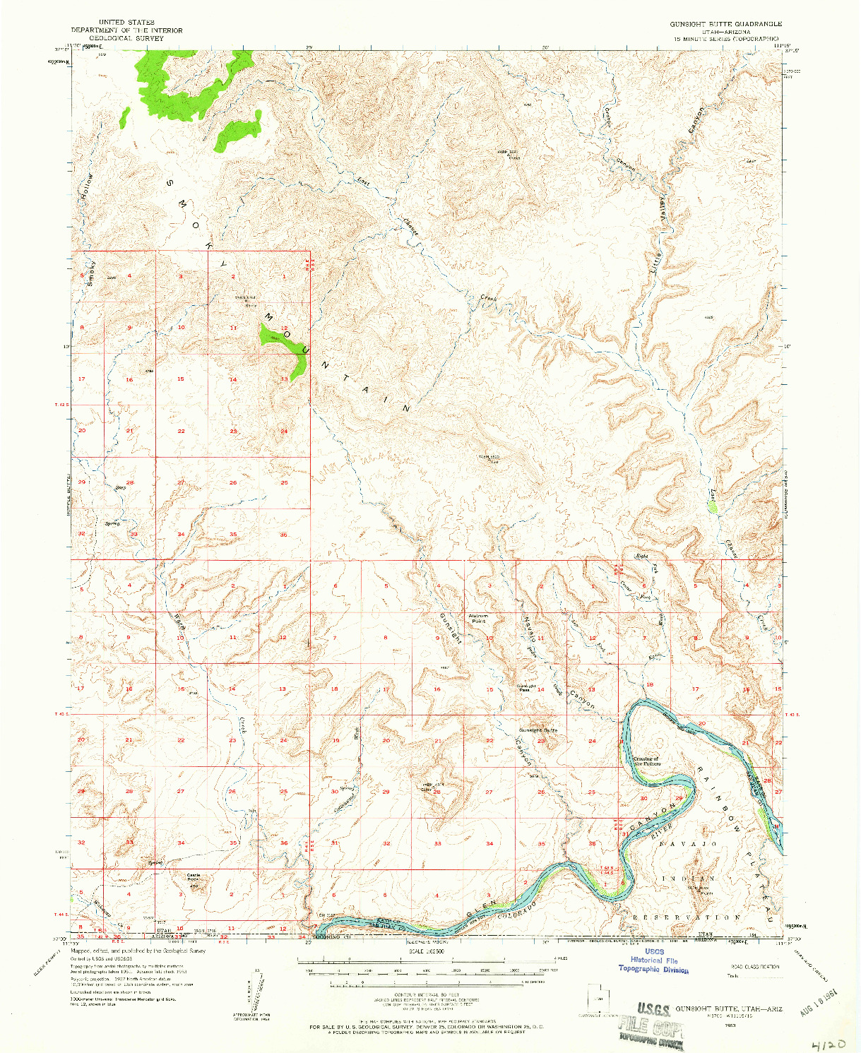 USGS 1:62500-SCALE QUADRANGLE FOR GUNSIGHT BUTTE, UT 1953