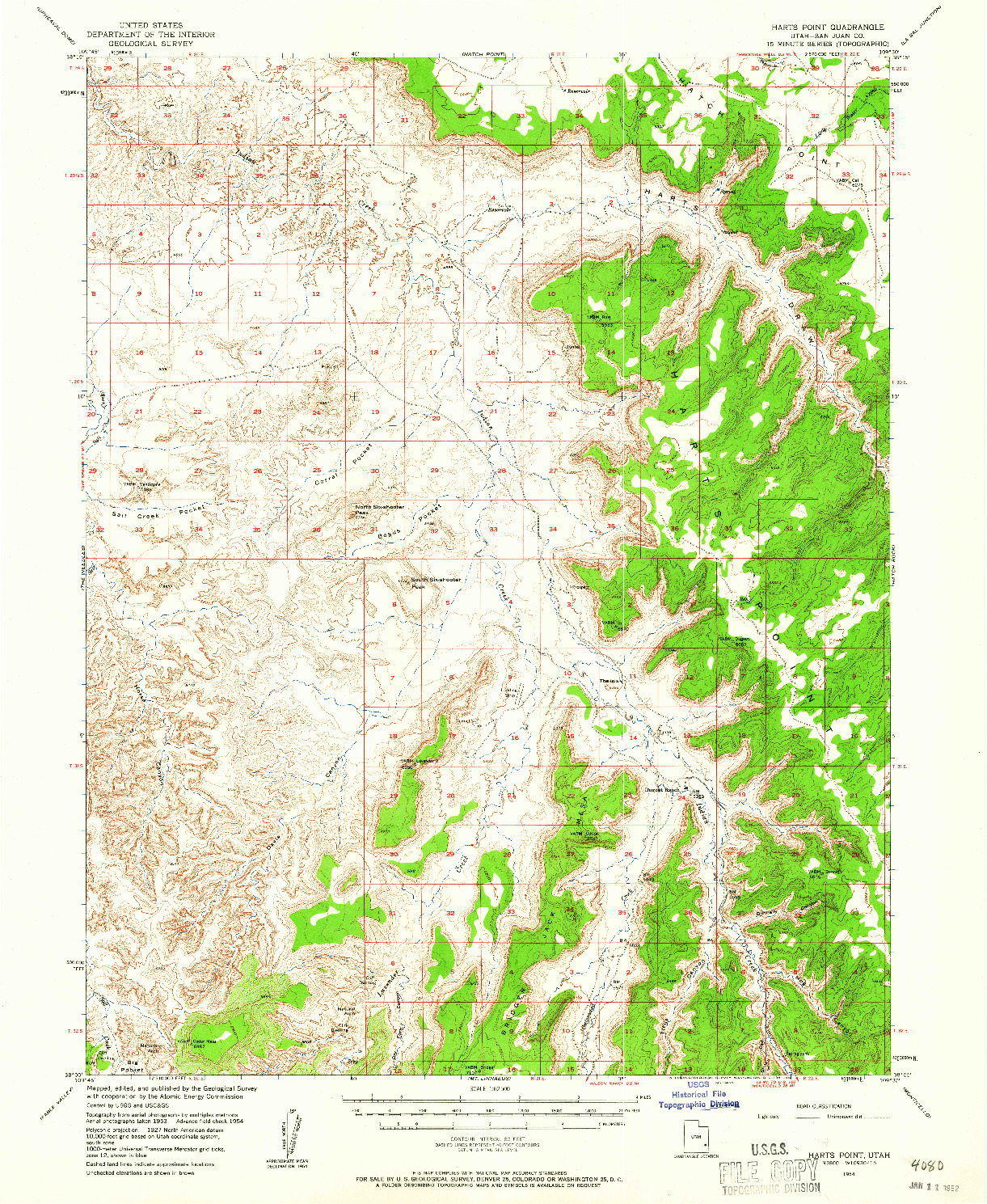 USGS 1:62500-SCALE QUADRANGLE FOR HARTS POINT, UT 1954