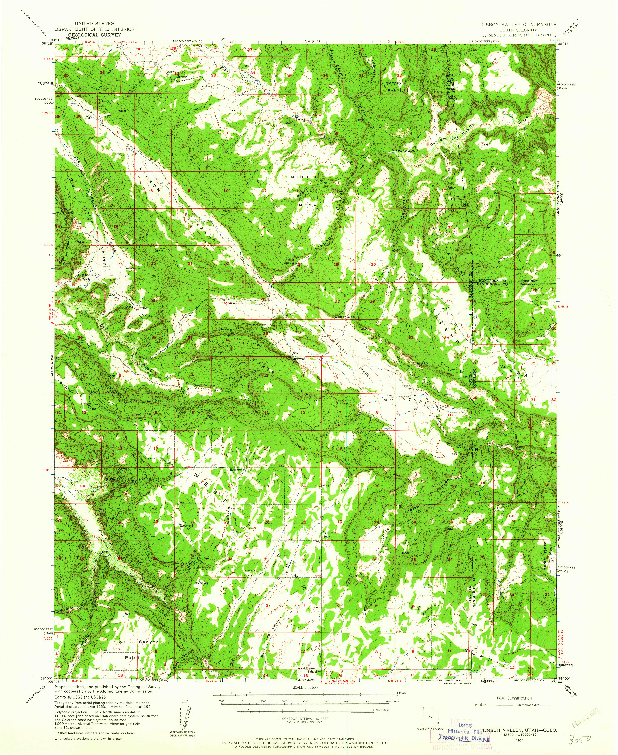 USGS 1:62500-SCALE QUADRANGLE FOR LISBON VALLEY, UT 1954