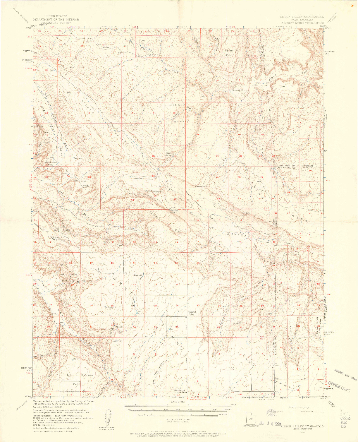 USGS 1:62500-SCALE QUADRANGLE FOR LISBON VALLEY, UT 1954