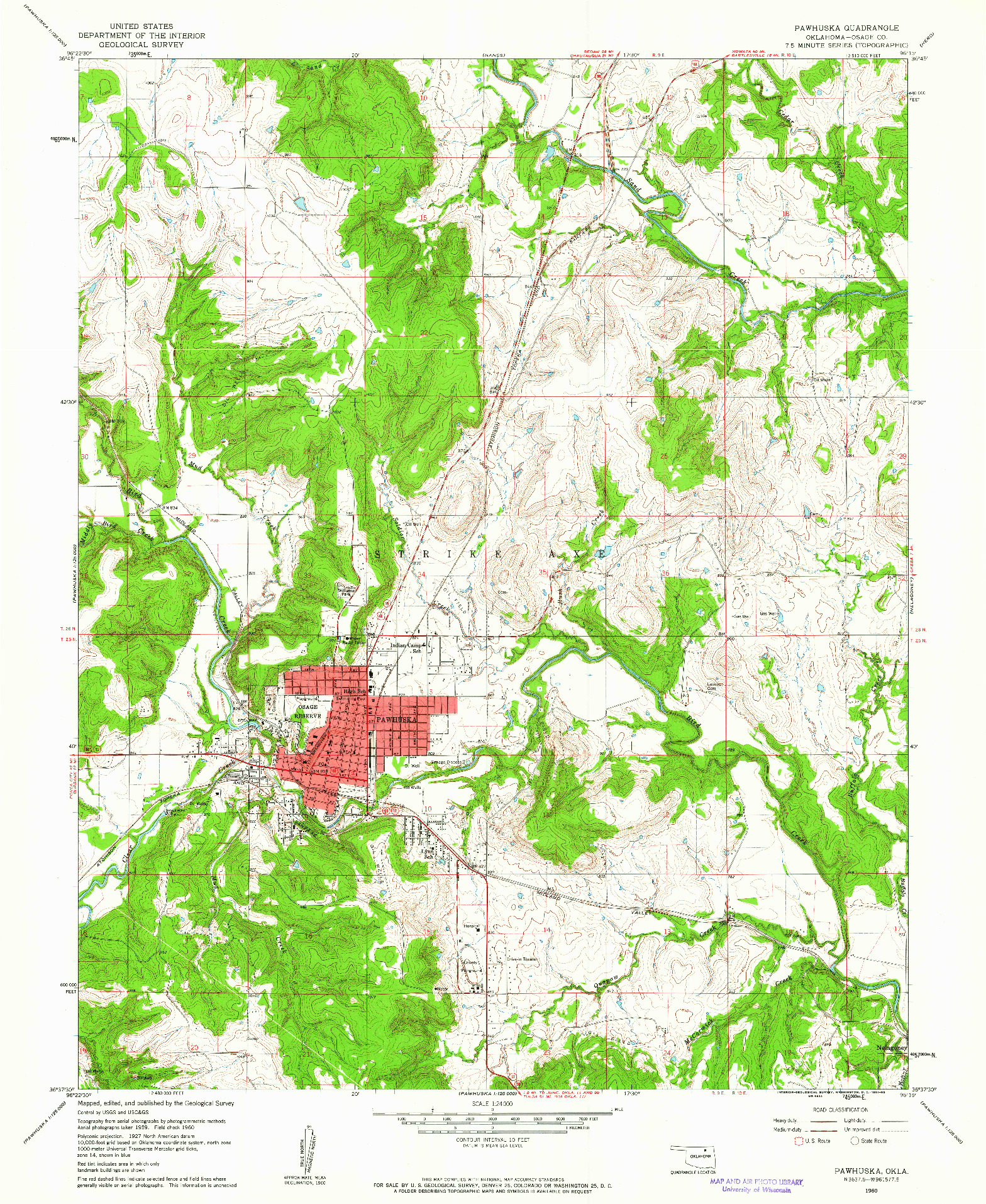 USGS 1:24000-SCALE QUADRANGLE FOR PAWHUSKA, OK 1960