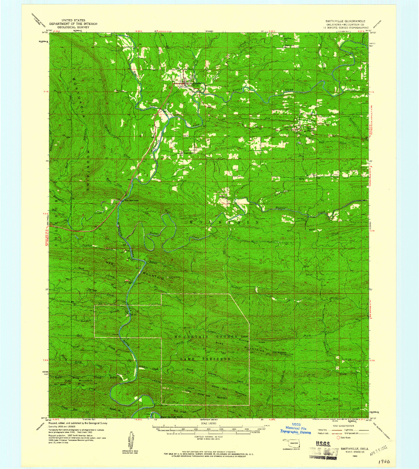 USGS 1:62500-SCALE QUADRANGLE FOR SMITHVILLE, OK 1960