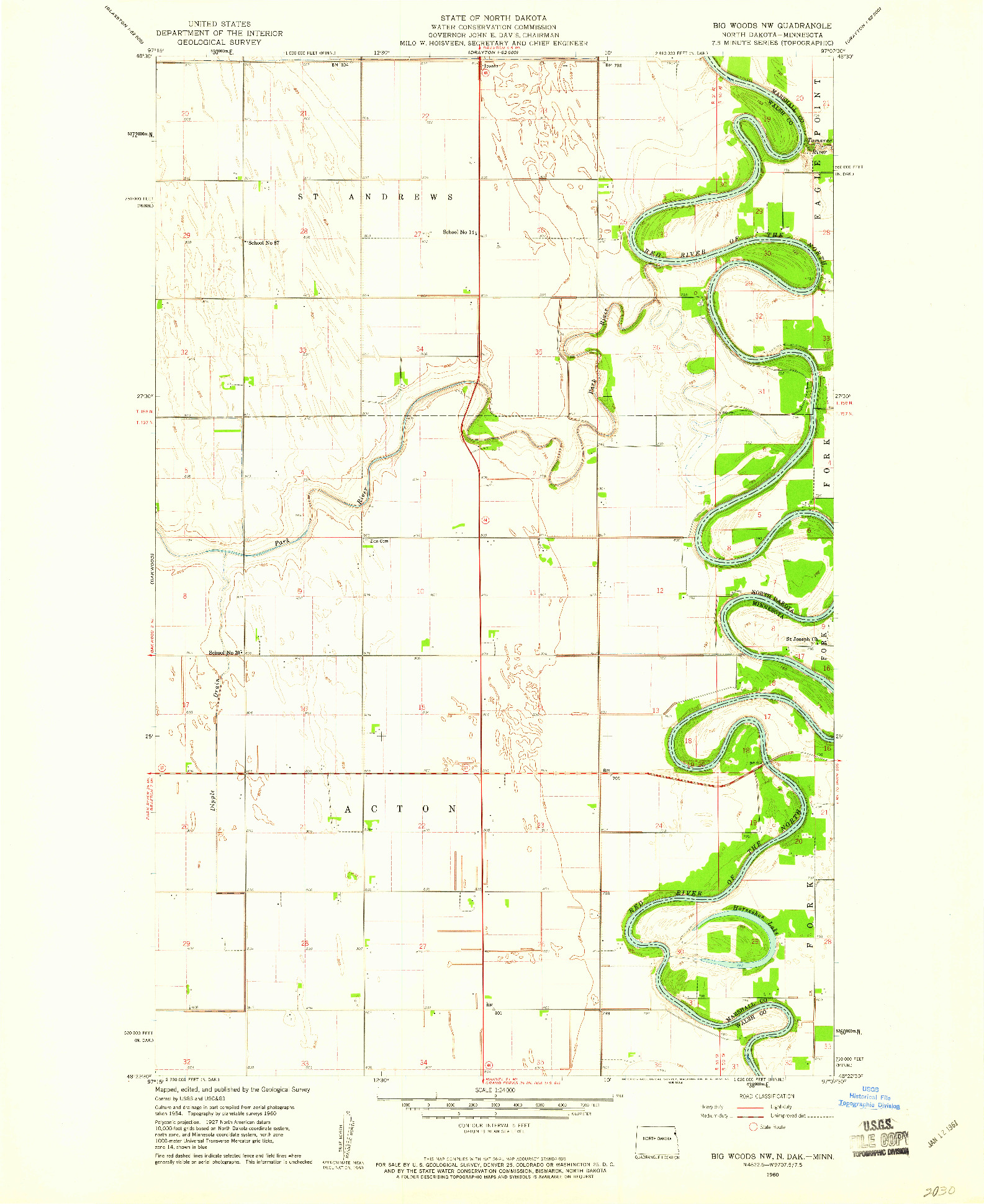 USGS 1:24000-SCALE QUADRANGLE FOR BIG WOODS NW, ND 1960