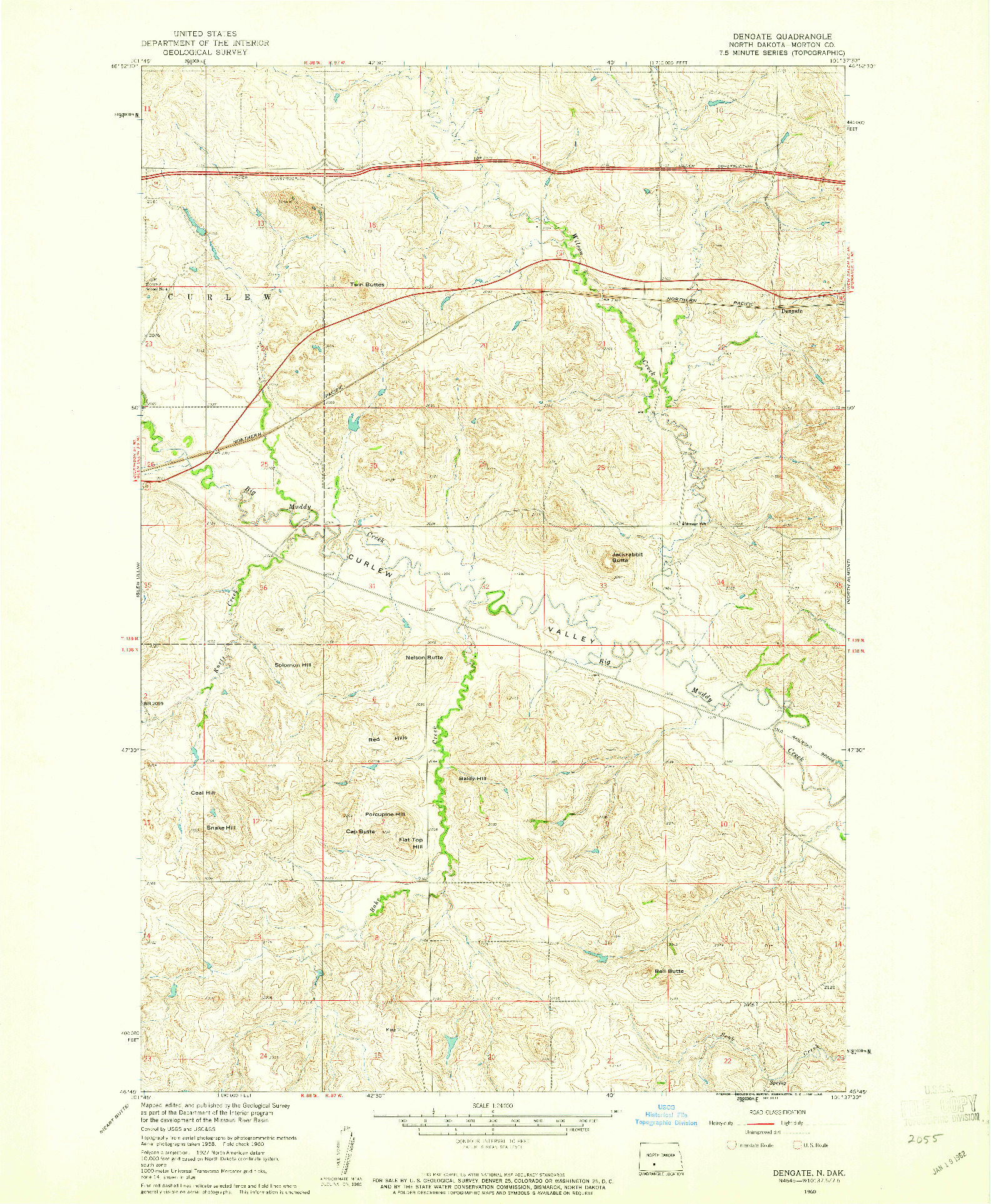 USGS 1:24000-SCALE QUADRANGLE FOR DENGATE, ND 1960