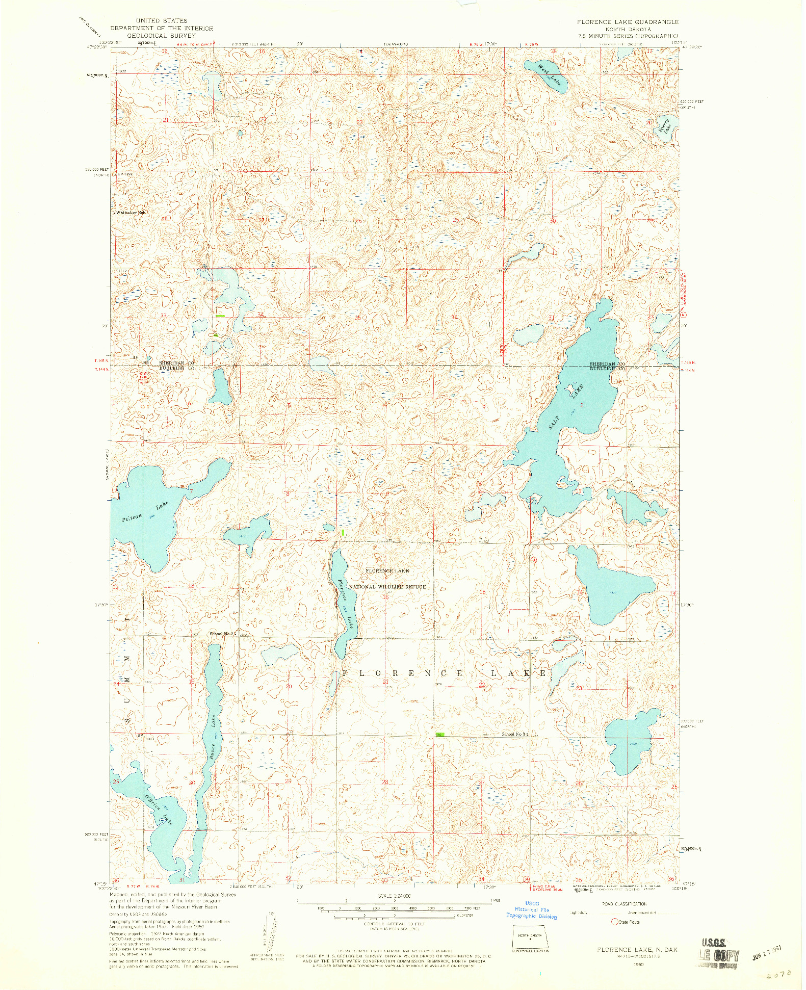 USGS 1:24000-SCALE QUADRANGLE FOR FLORENCE LAKE, ND 1960