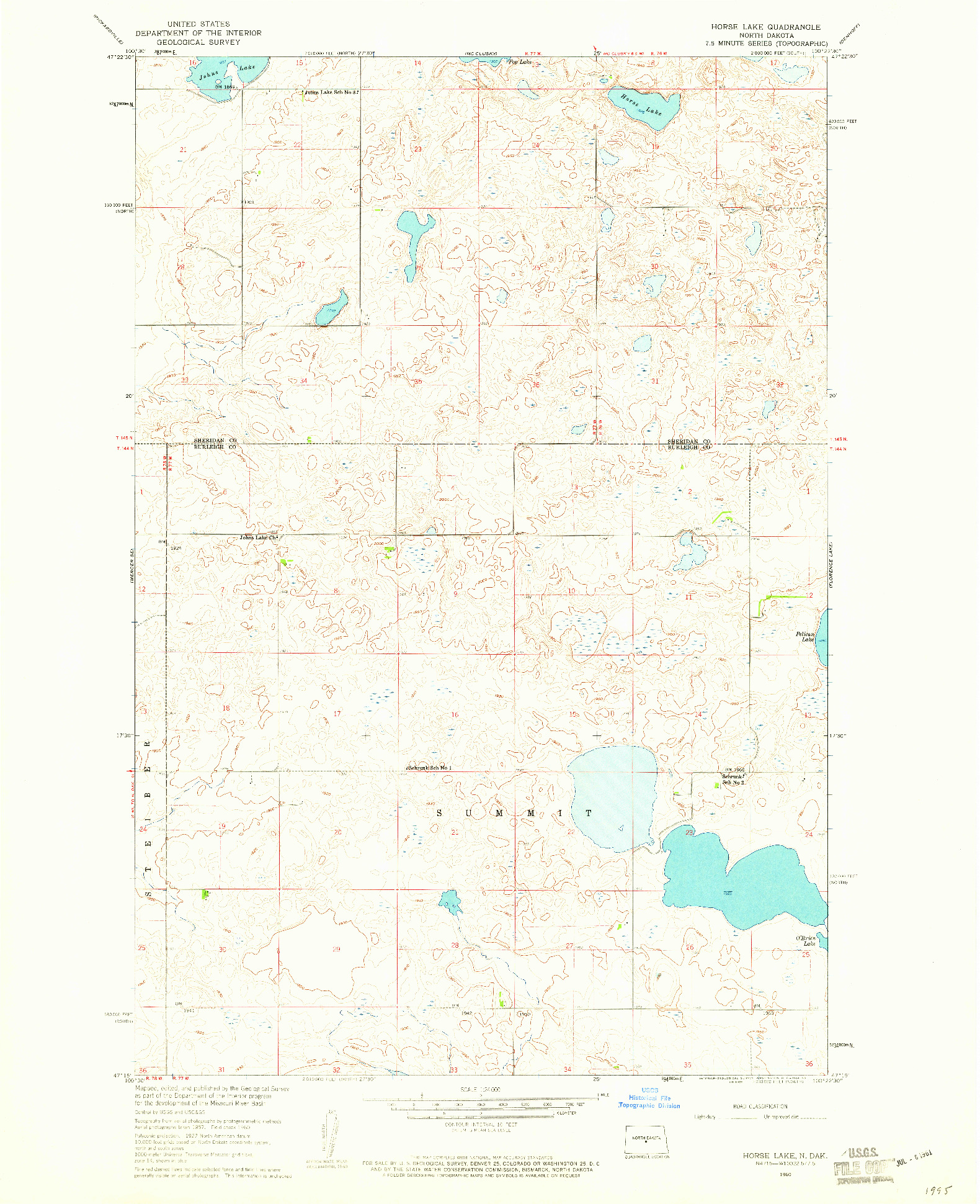 USGS 1:24000-SCALE QUADRANGLE FOR HORSE LAKE, ND 1960