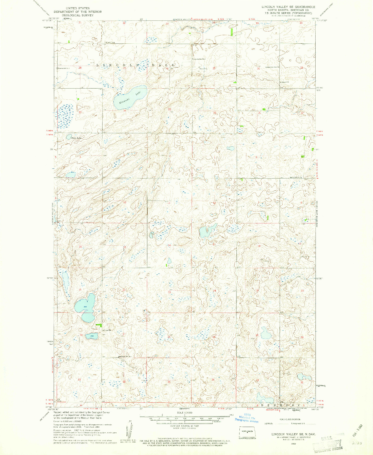 USGS 1:24000-SCALE QUADRANGLE FOR LINCOLN VALLEY SE, ND 1960