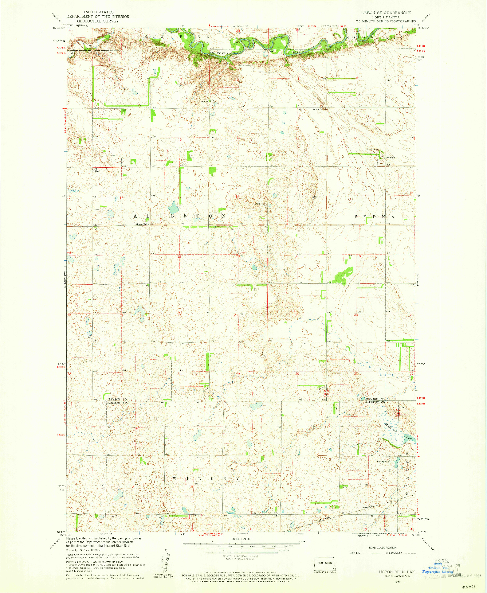 USGS 1:24000-SCALE QUADRANGLE FOR LISBON SE, ND 1960