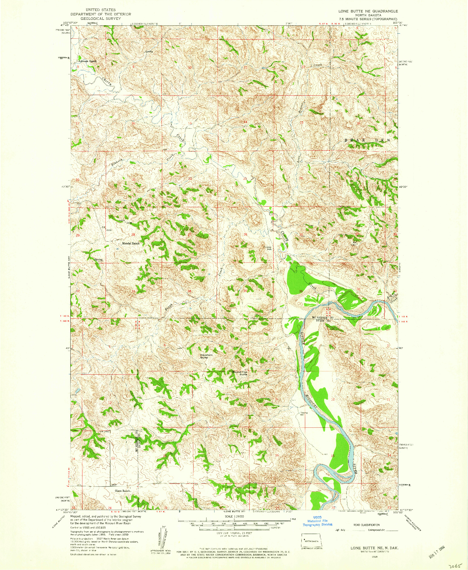 USGS 1:24000-SCALE QUADRANGLE FOR LONE BUTTE NE, ND 1959