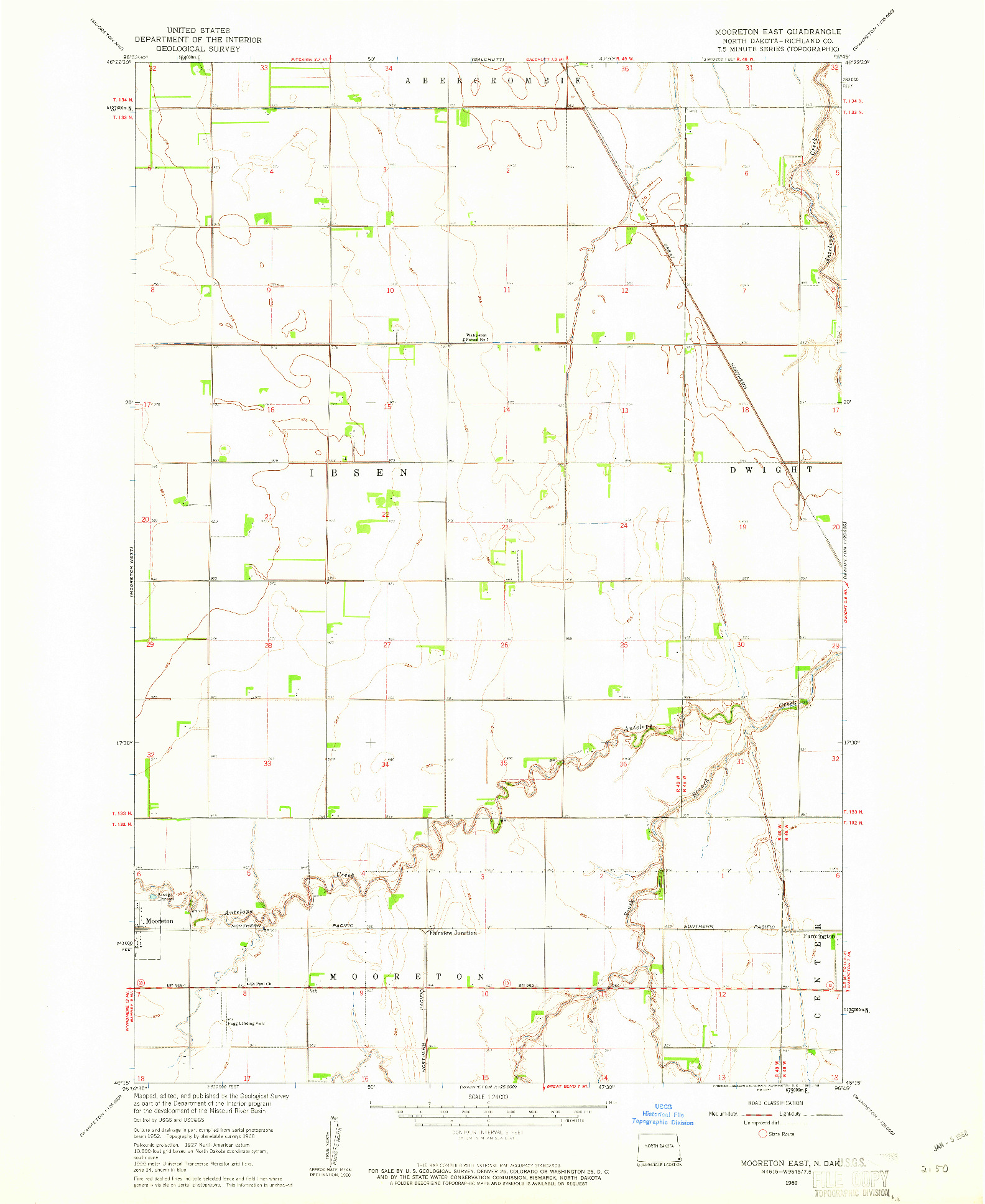 USGS 1:24000-SCALE QUADRANGLE FOR MOORETON EAST, ND 1960