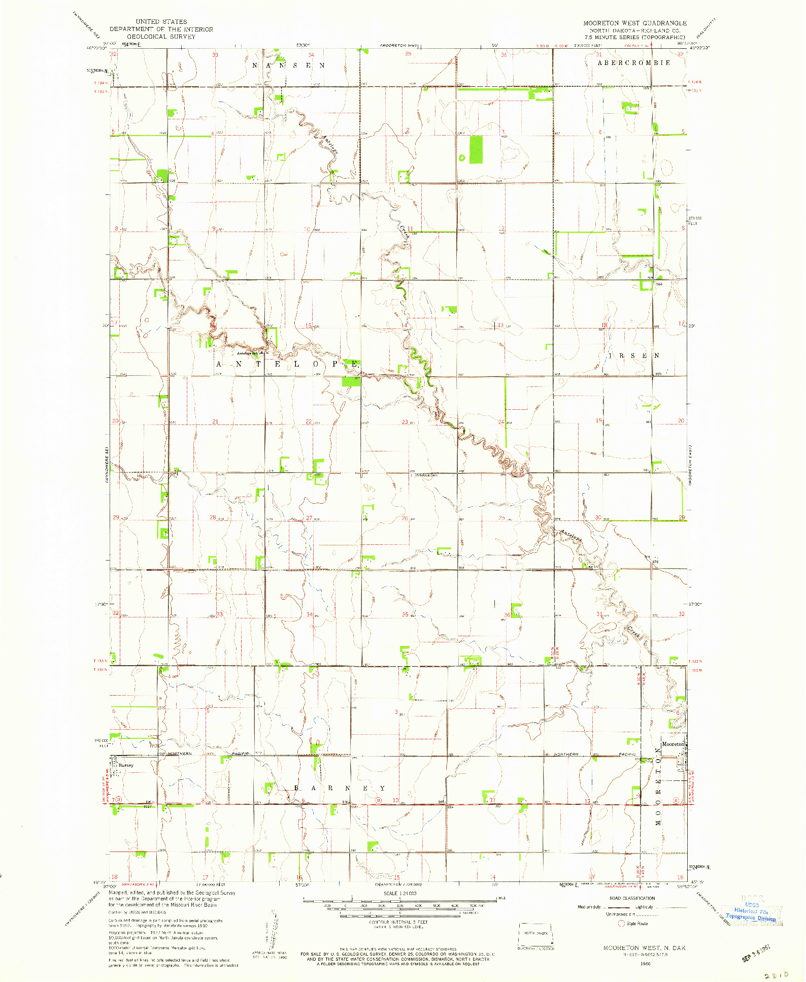 USGS 1:24000-SCALE QUADRANGLE FOR MOORETON WEST, ND 1960