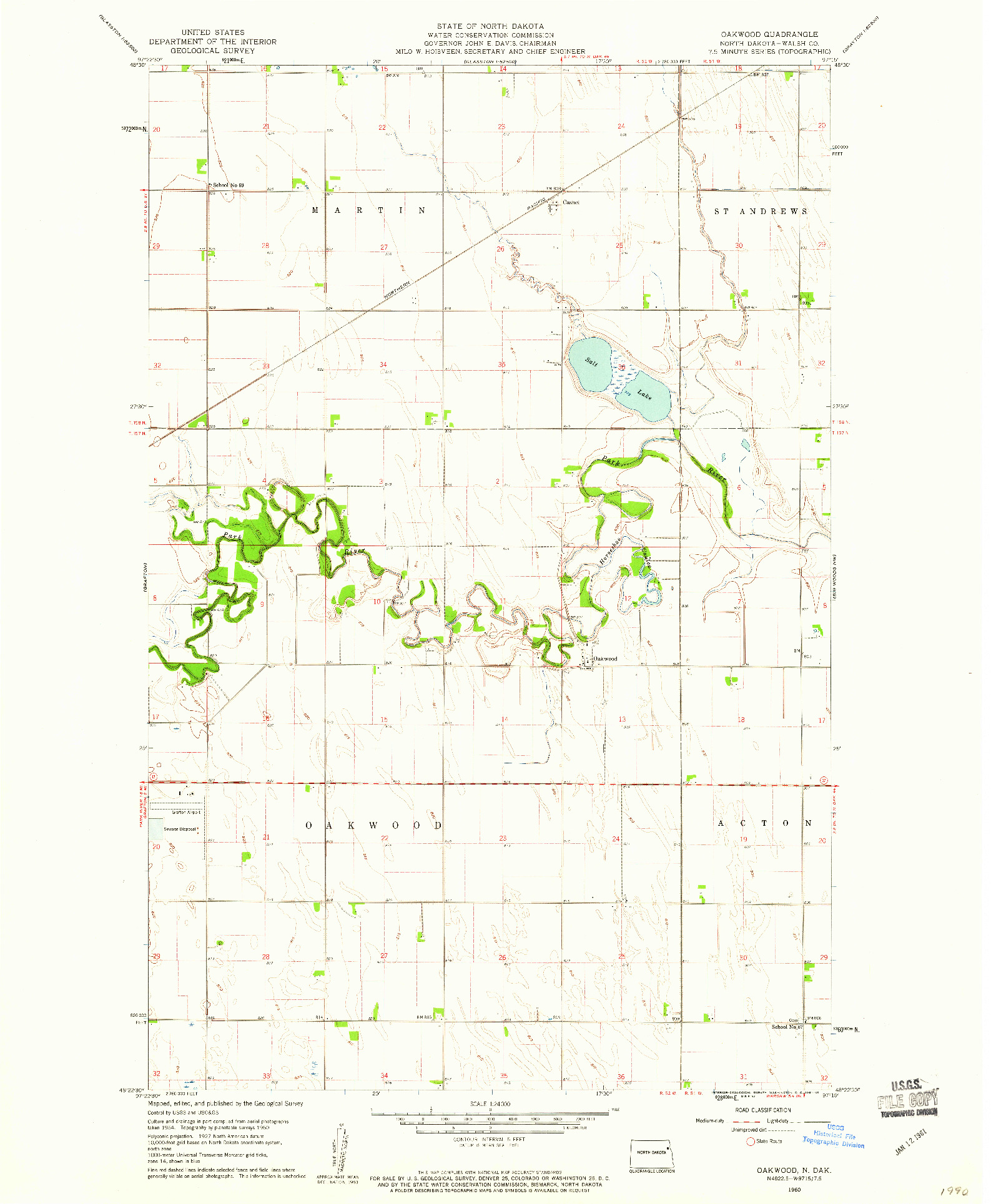 USGS 1:24000-SCALE QUADRANGLE FOR OAKWOOD, ND 1960